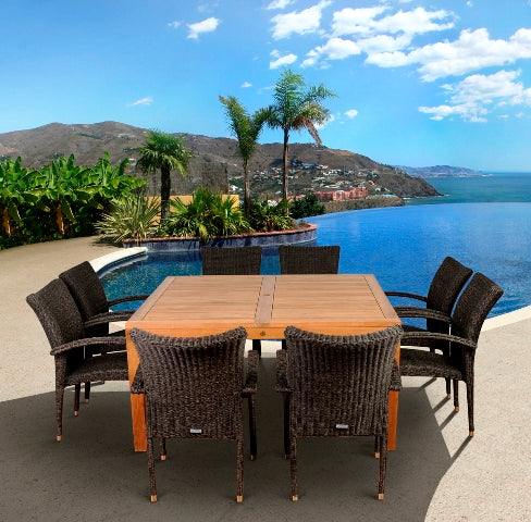 International Home Miami Amazonia Teak Versailles 9 pc Teak Square Dining Set