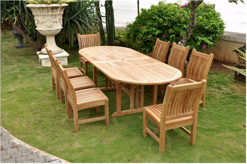 Anderson Teak Sahara 9-Piece Dining Chair and Oval Double Extension Outdoor Dining Set