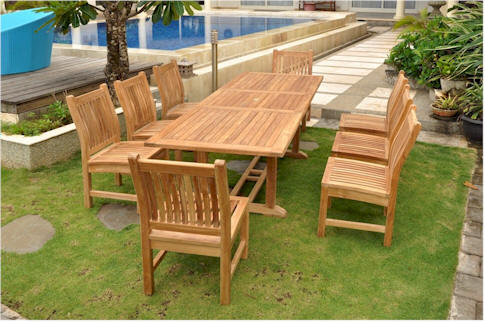 Anderson Teak Sahara 9-Piece Dining Chair and Bahama 94" Rectangular Extension Outdoor Dining Set