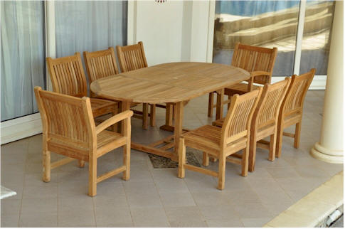 Anderson Teak Sahara 9-Piece Chairs and Bahama Oval 87" Ext. Outdoor Dining Set