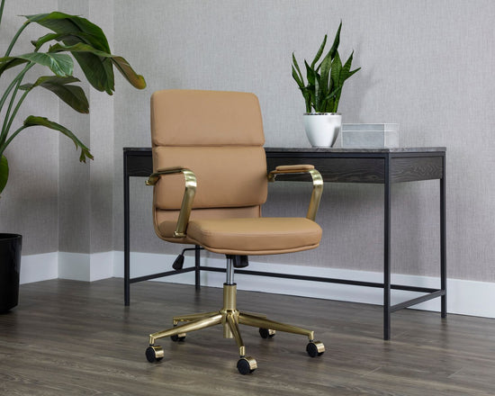 Sunpan Kleo Office Chair in Onyx / Snow / Tan