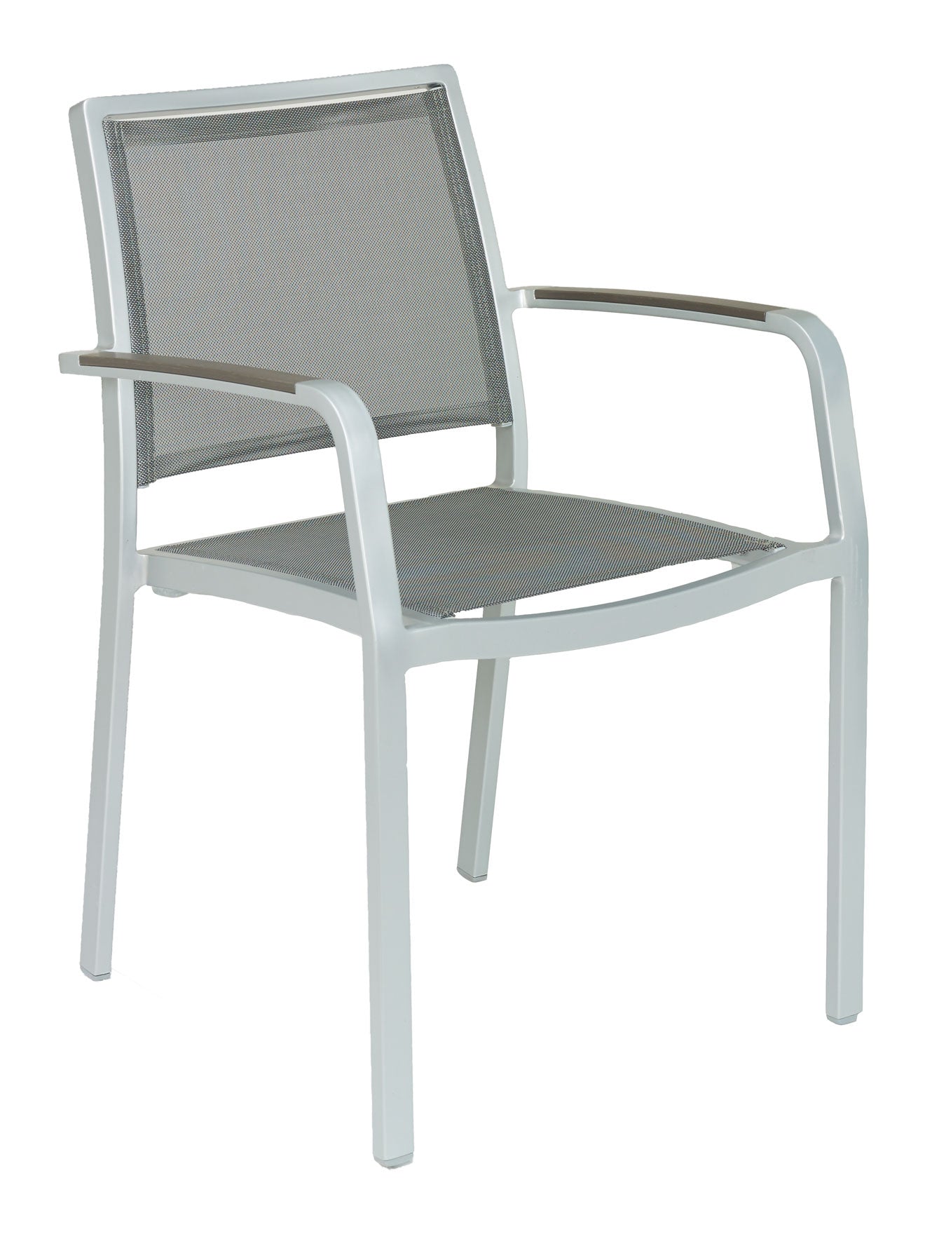 Florida Seating Aluminum Arm Chair with Textile Back and Seat and Gray Faux Teak Arms - AL-5724A
