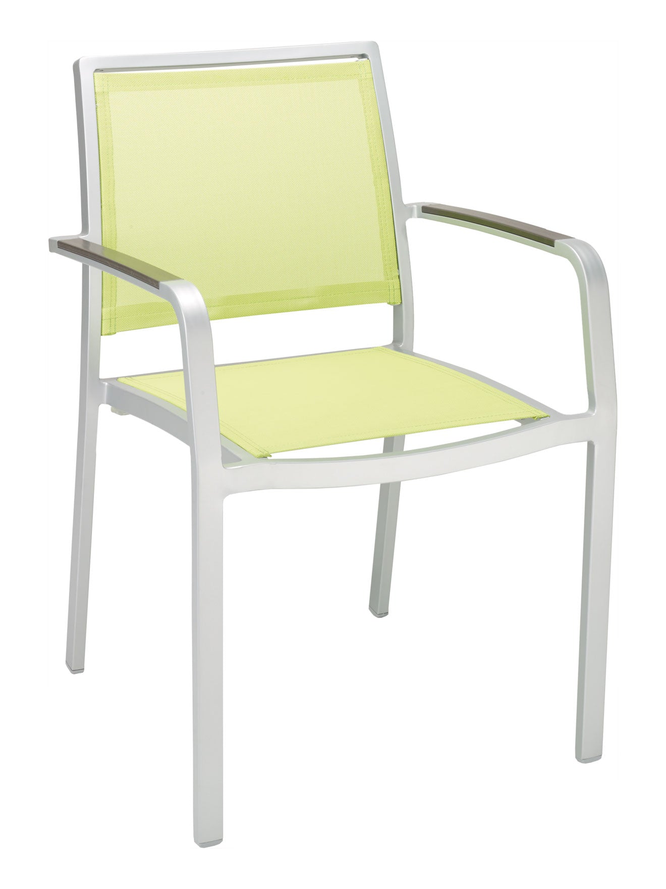 Florida Seating Aluminum Arm Chair with Textile Back and Seat and Gray Faux Teak Arms - AL-5724A