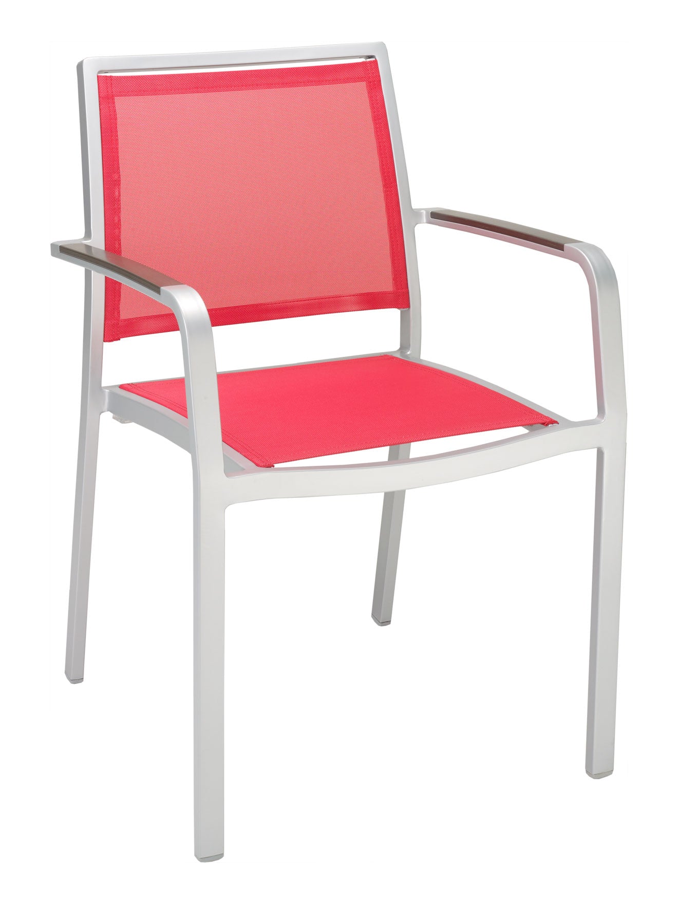 Florida Seating Aluminum Arm Chair with Textile Back and Seat and Gray Faux Teak Arms - AL-5724A