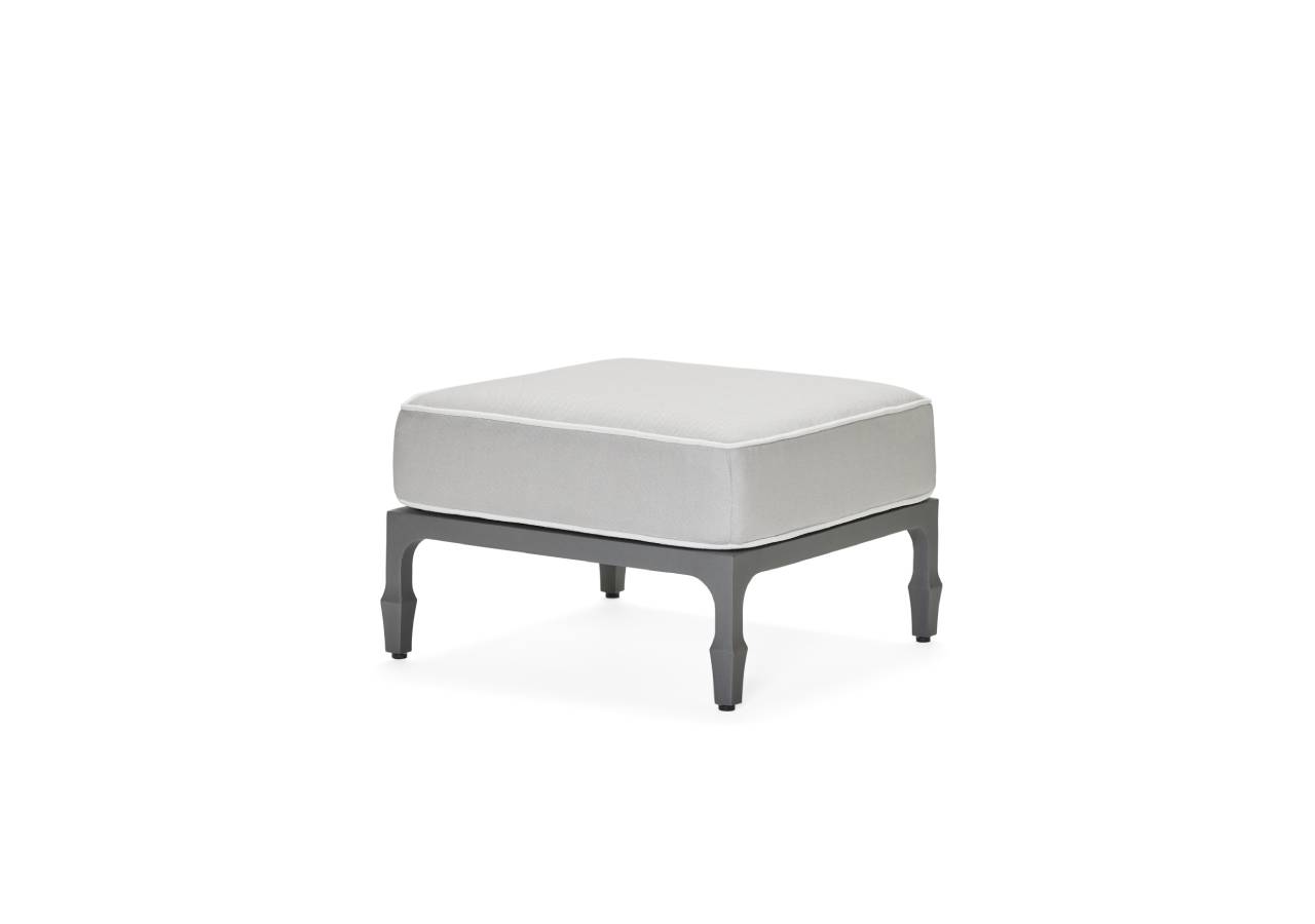 Woodard Alberti Ottoman, Aged Teak, None, Grade A Fabric, Ottoman Furniture, Ottoman, Cushion, Alberti, Aluminum, Fabric, Wood, Square, 4 Legs, Outdoor