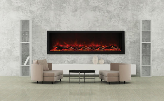 Amantii Panorama Deep & Xtra Tall Full View Smart Electric - 72" Indoor /Outdoor WiFi Enabled Fireplace, featuring a MultiFunction Remote, Multi Speed Flame Motor, Glass Media & a Black Trim n Only With Black Steel Surround