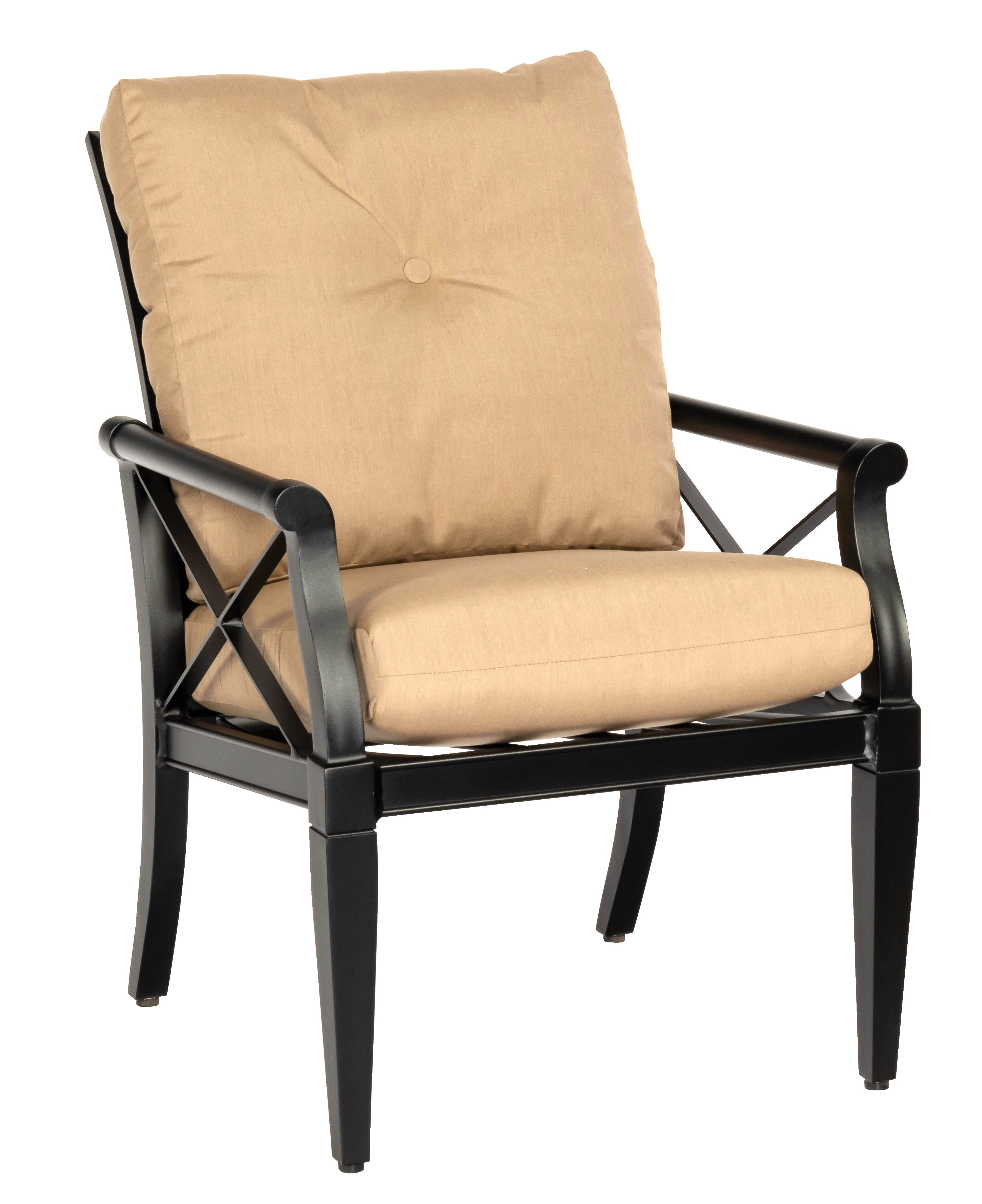 Woodard Andover Cushion Dining Arm Chair, Aged Teak, None, Grade A Fabric, Garden Chairs, Dining Chairs, Cushion, Andover, Fabric, Wood, Curved, 4 Legs, Outdoor