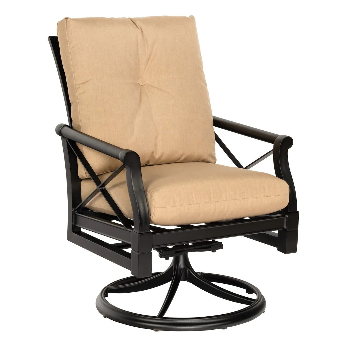 Woodard Andover Cushion Swivel Rocking Dining Arm Chair, Aged Teak, With Cushion, Grade A Fabric, Garden Chairs, Dining Chairs, Cushion, Andover, Aluminum, Wood, Curved, Frame, Outdoor
