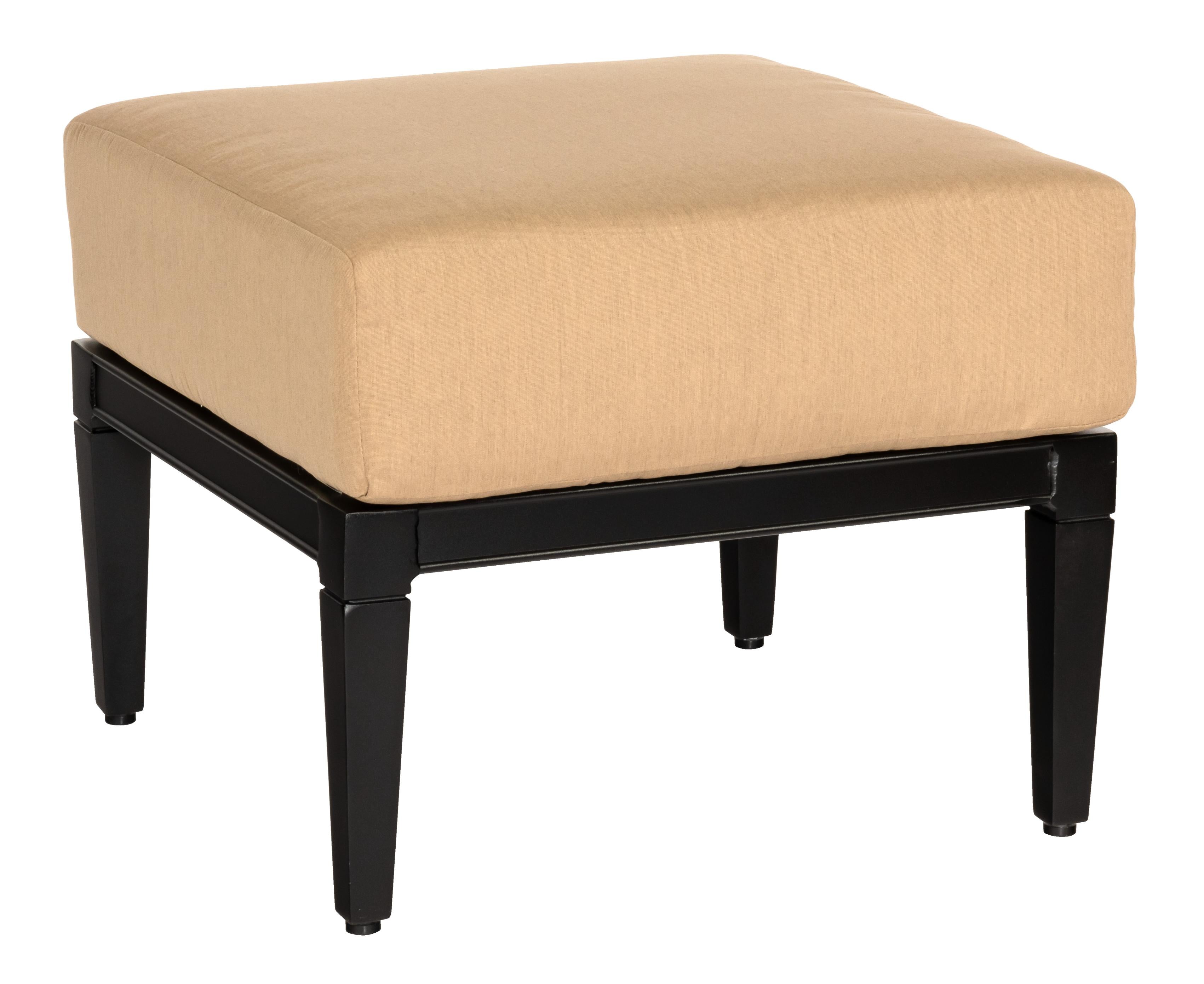 Woodard Andover Ottoman, Aged Teak, With Cushion, Grade A Fabric, Ottoman Furniture, Ottoman, Cushion, Andover, Aluminum, Fabric, Wood, Square, 4 Legs, Outdoor
