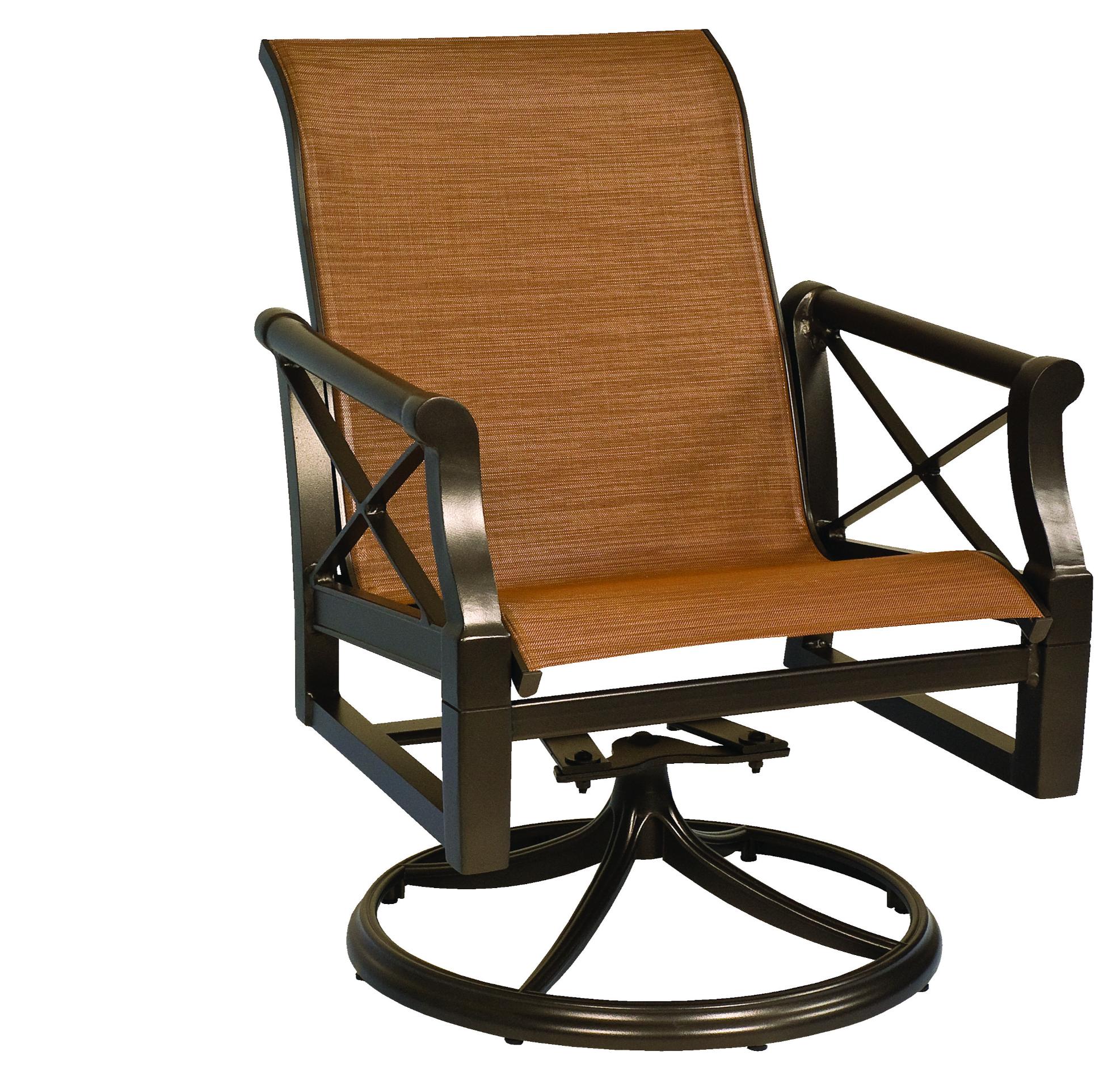 Woodard Andover Sling Swivel Rocking Dining Armchair, Padded, Aged Teak, Augustine Alloy (Grade A), Garden Chairs, Dining Chairs, Cushion, Andover, Aluminum, Fabric, Wood, Curved, Frame, Outdoor