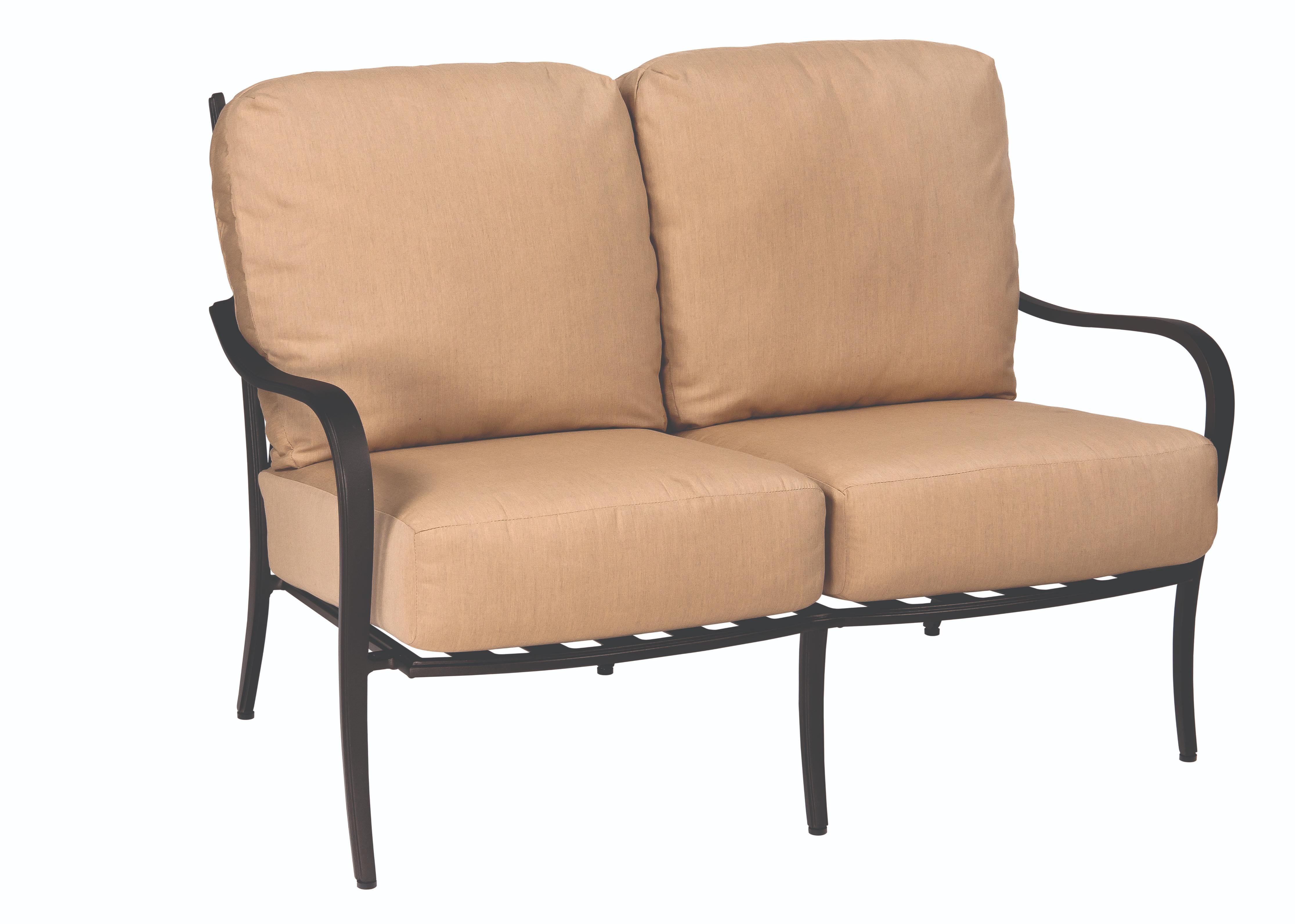Woodard Apollo Love Seat, Aged Teak, With Cushion, Grade A Fabric, Garden Chairs, Loveseat, Cushion, Apollo, Aluminum, Rectangular, 5+ Legs, Outdoor