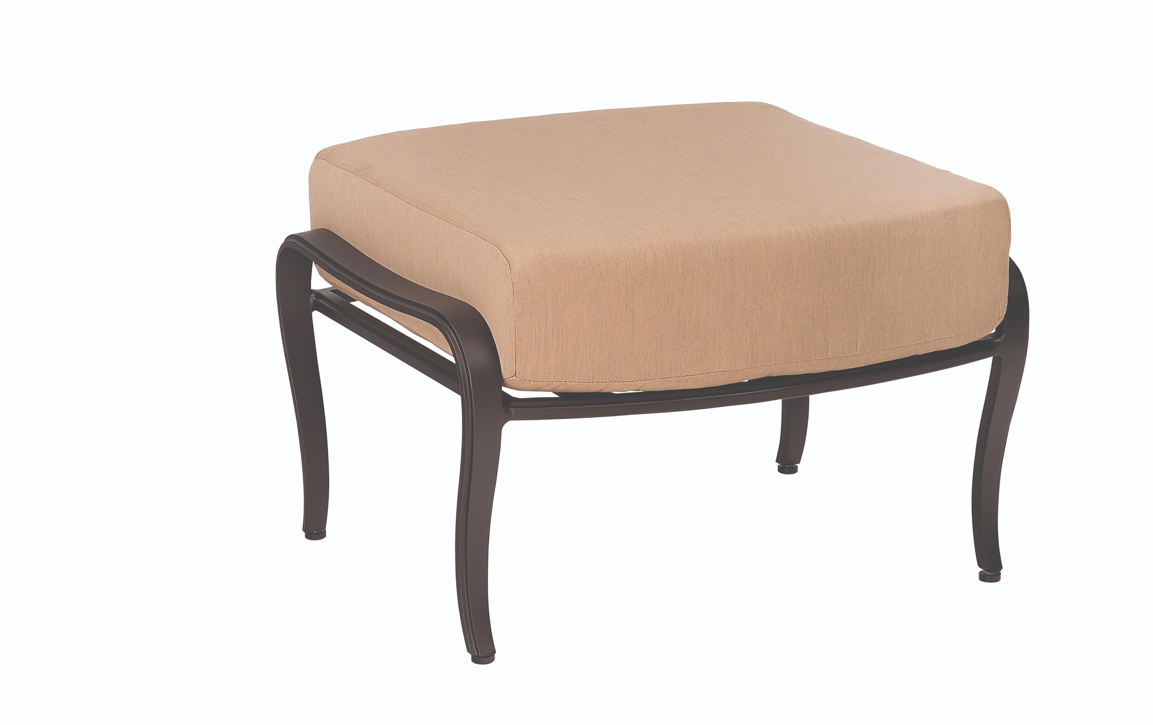 Woodard Apollo Ottoman, Aged Teak, With Cushion, Grade A Fabric, Ottoman Furniture, Ottoman, Cushion, Apollo, Aluminum, Fabric, Square, 4 Legs, Outdoor