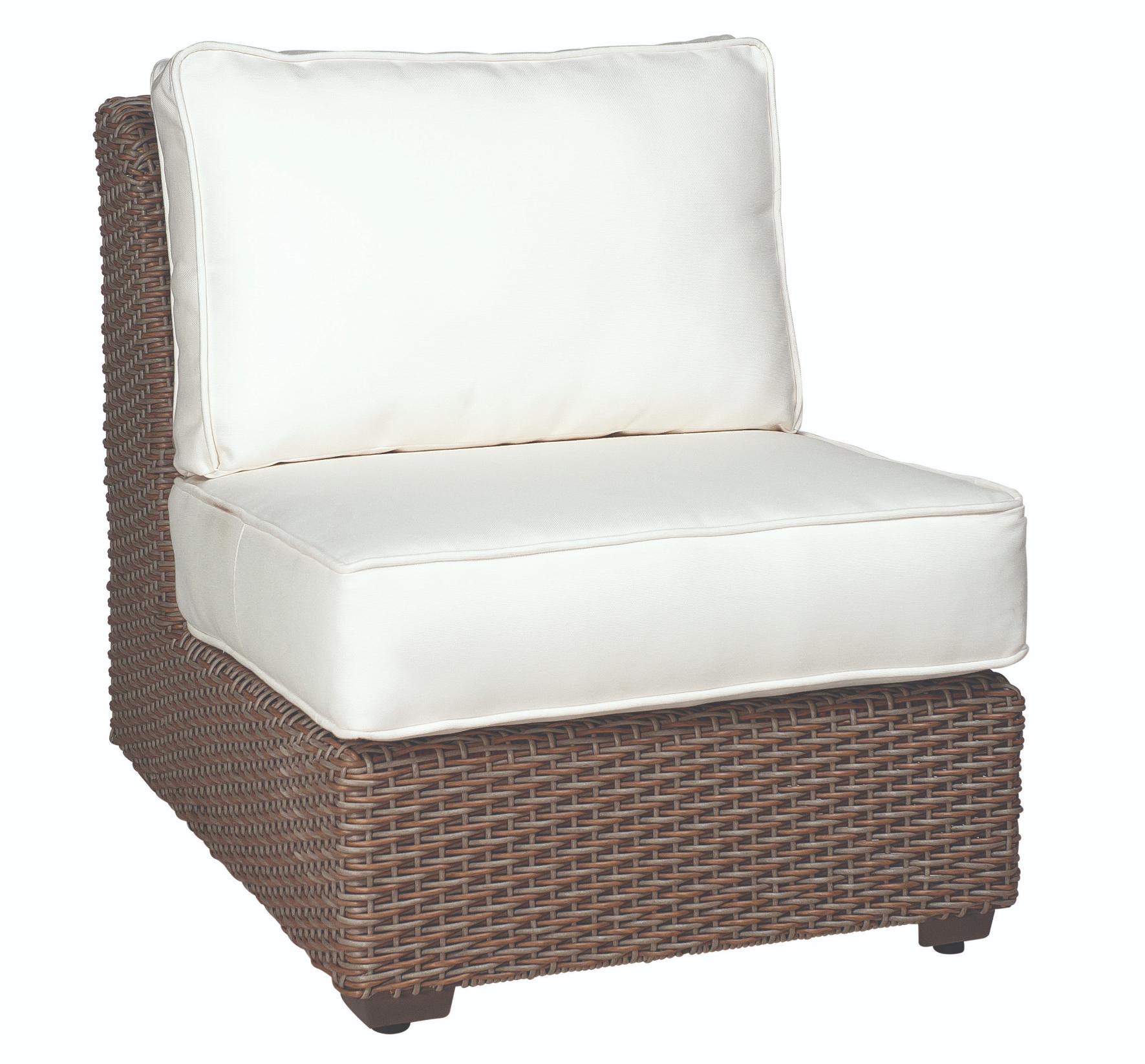Woodard Augusta Armless Wicker Sectional Chair, With Cushion, Grade A Fabric, Beach Bum Creamsicle (Grade A), Garden Chairs, Sectional, Wicker, Augusta, Fabric, Teak, Wicker, Square, 4 Legs, Outdoor