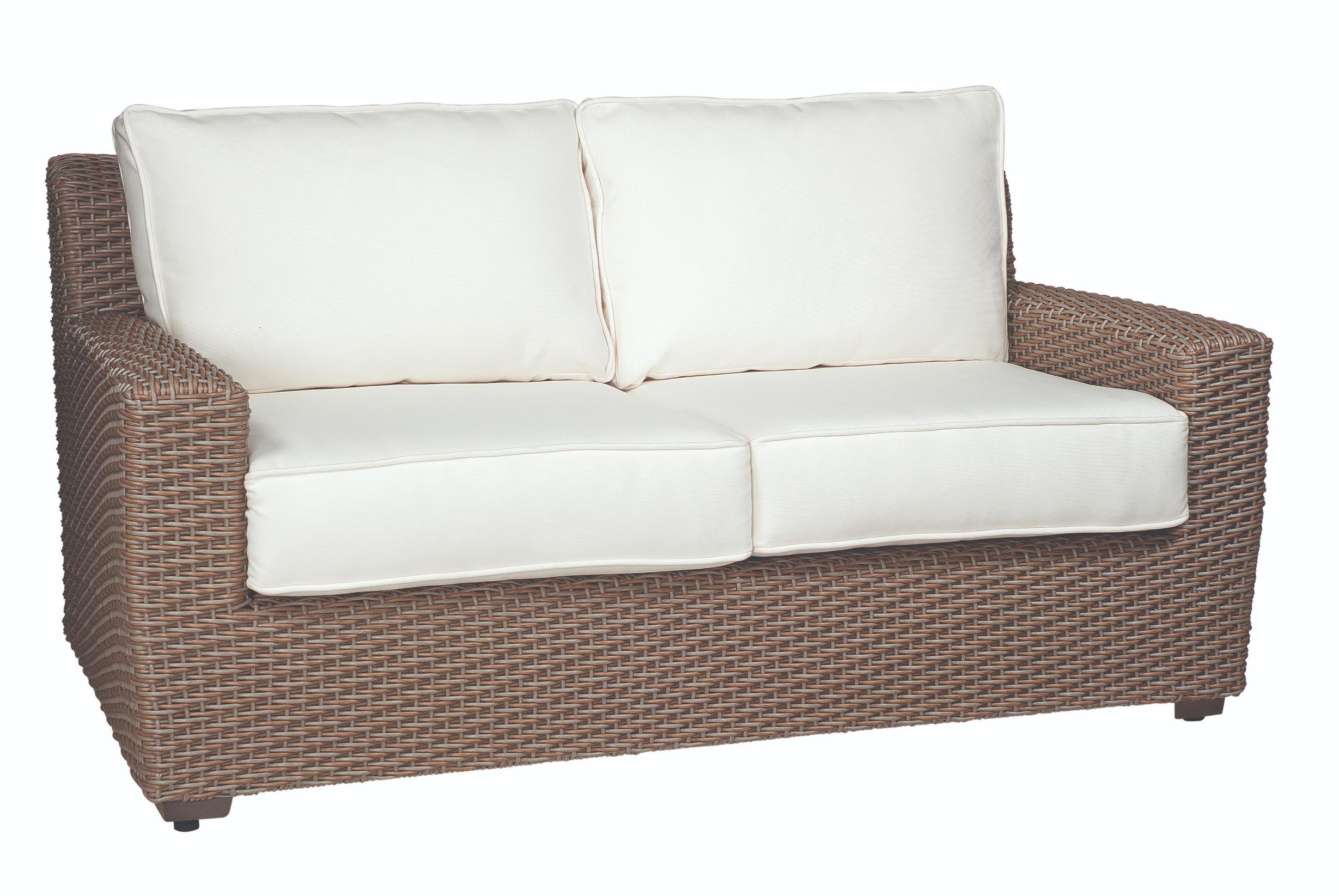 Woodard Augusta Love Seat, Beach Bum Creamsicle (Grade A), Grade A Fabric, Garden Chairs, Loveseat, Cushion, Augusta, Aluminum, Fabric, Wicker, Rectangular, 4 Legs, Outdoor