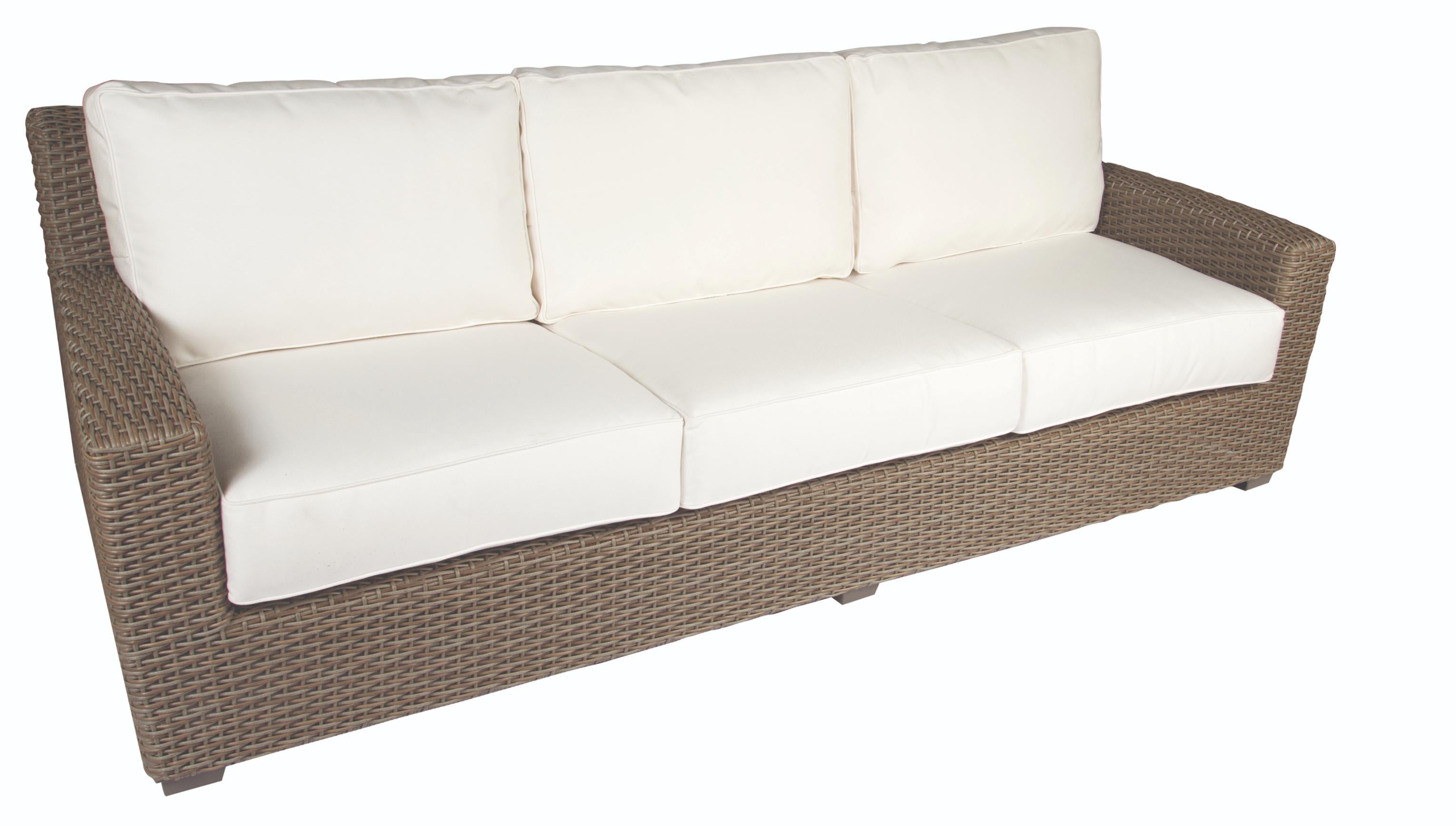 Woodard Augusta Wicker Sofa, With Cushion, Grade A Fabric, Beach Bum Creamsicle (Grade A), Garden Chairs, Sofa, Cushion, Augusta, Fabric, Wicker, Rectangular, 5+ Legs, Outdoor