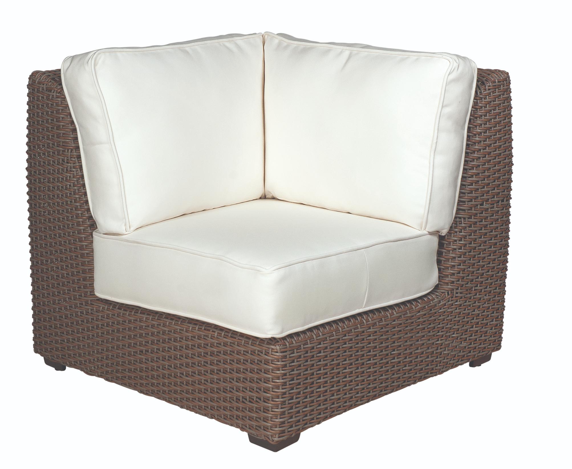 Woodard Augusta Wicker Corner Sectional Chair, With Cushion, Grade A Fabric, Beach Bum Creamsicle (Grade A), Garden Chairs, Sectional, Wicker, Augusta, Fabric, Teak, Wicker, Square, 4 Legs, Outdoor