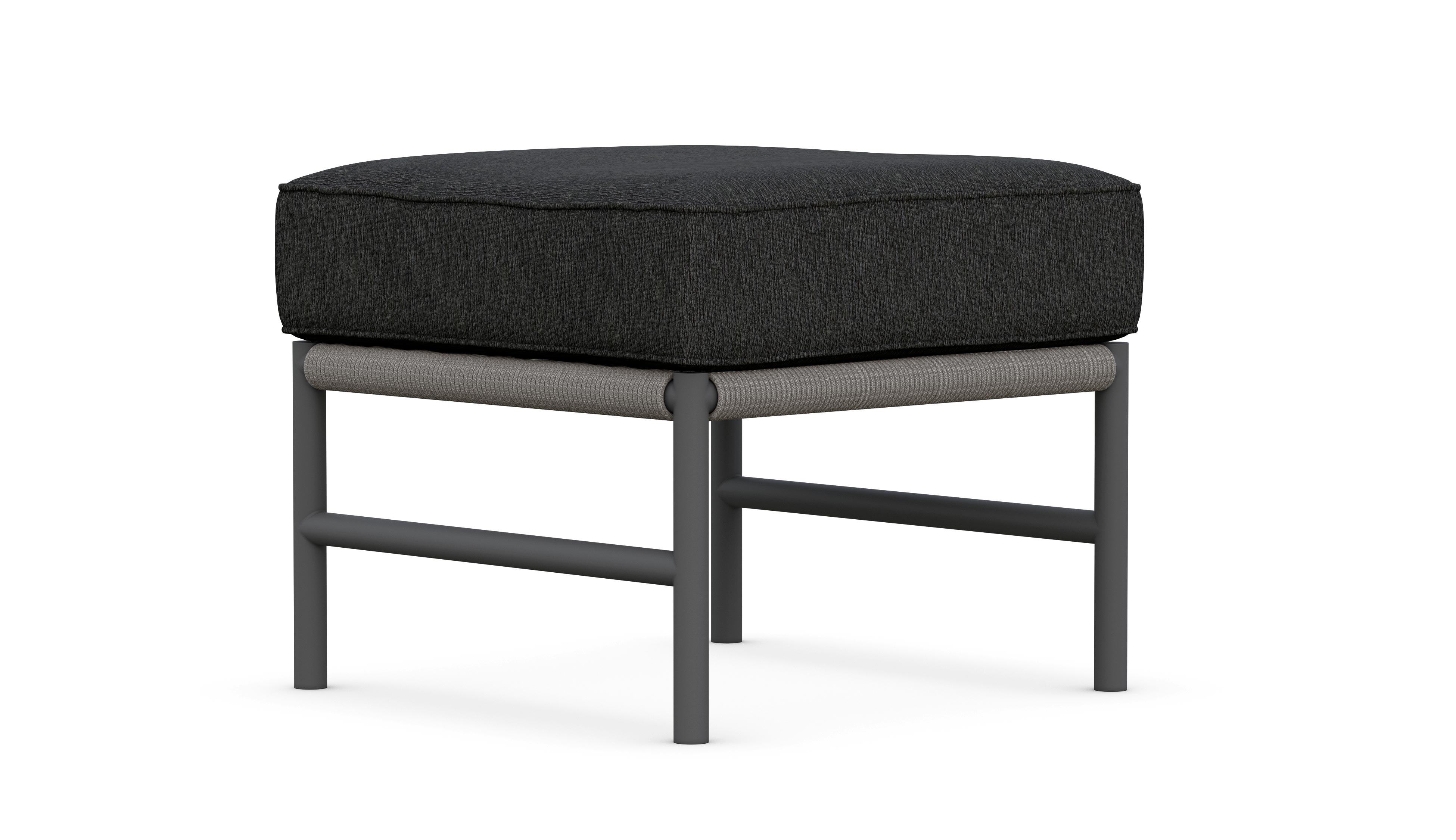 Azzurro Living Avalon Ottoman With Matte Charcoal Aluminum Frame And Lava Gray All-Weather Rope