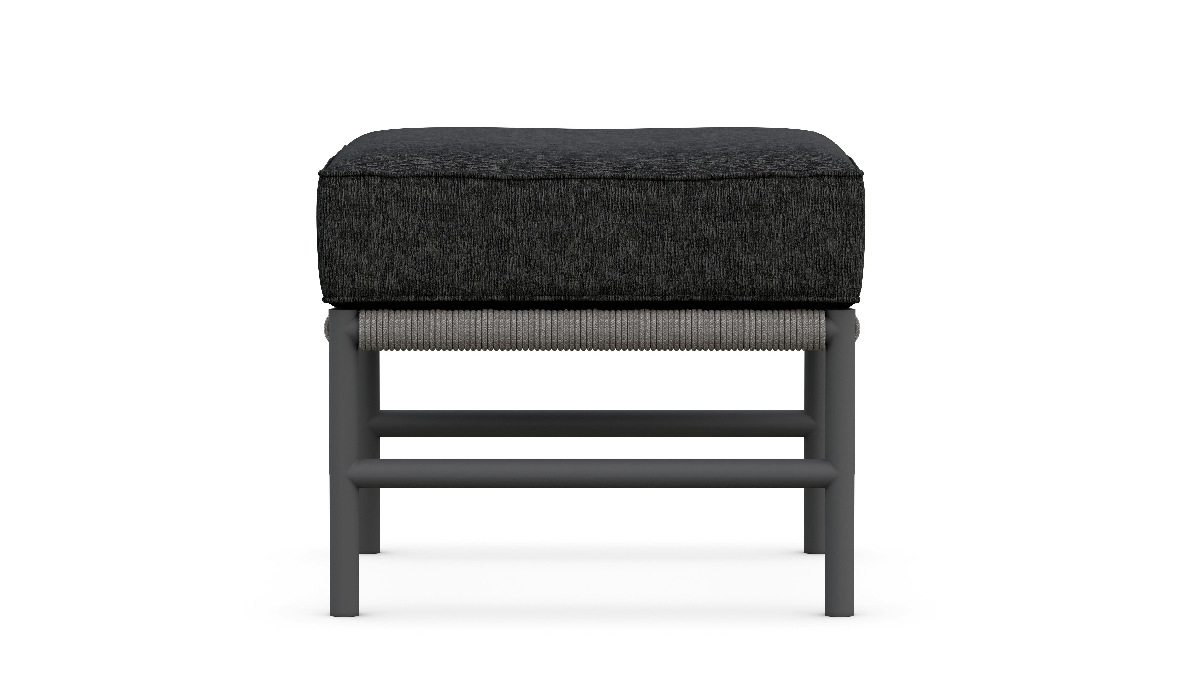 Azzurro Living Avalon Ottoman With Matte Charcoal Aluminum Frame And Lava Gray All-Weather Rope