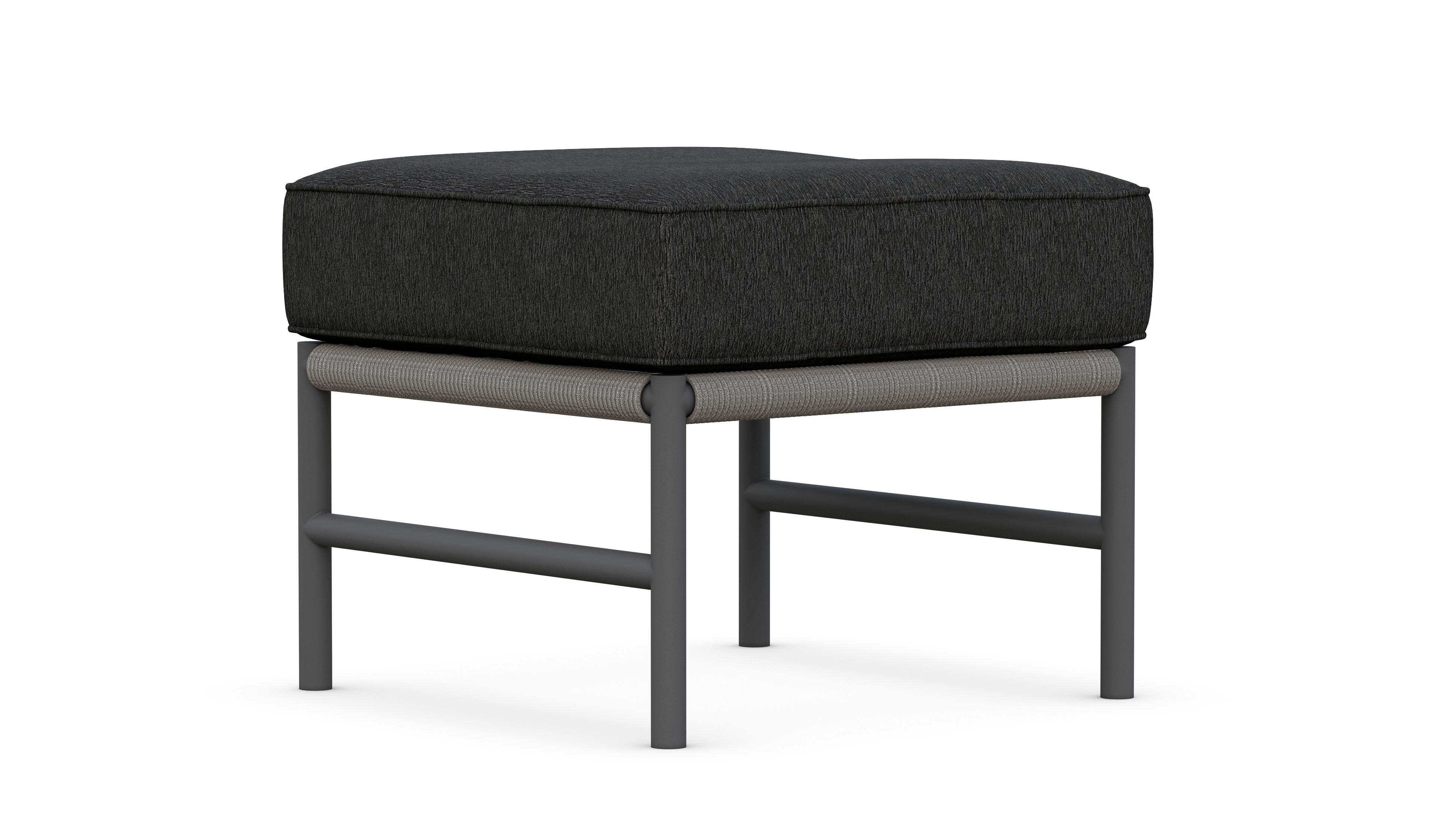 Azzurro Living Avalon Ottoman With Matte Charcoal Aluminum Frame And Lava Gray All-Weather Rope
