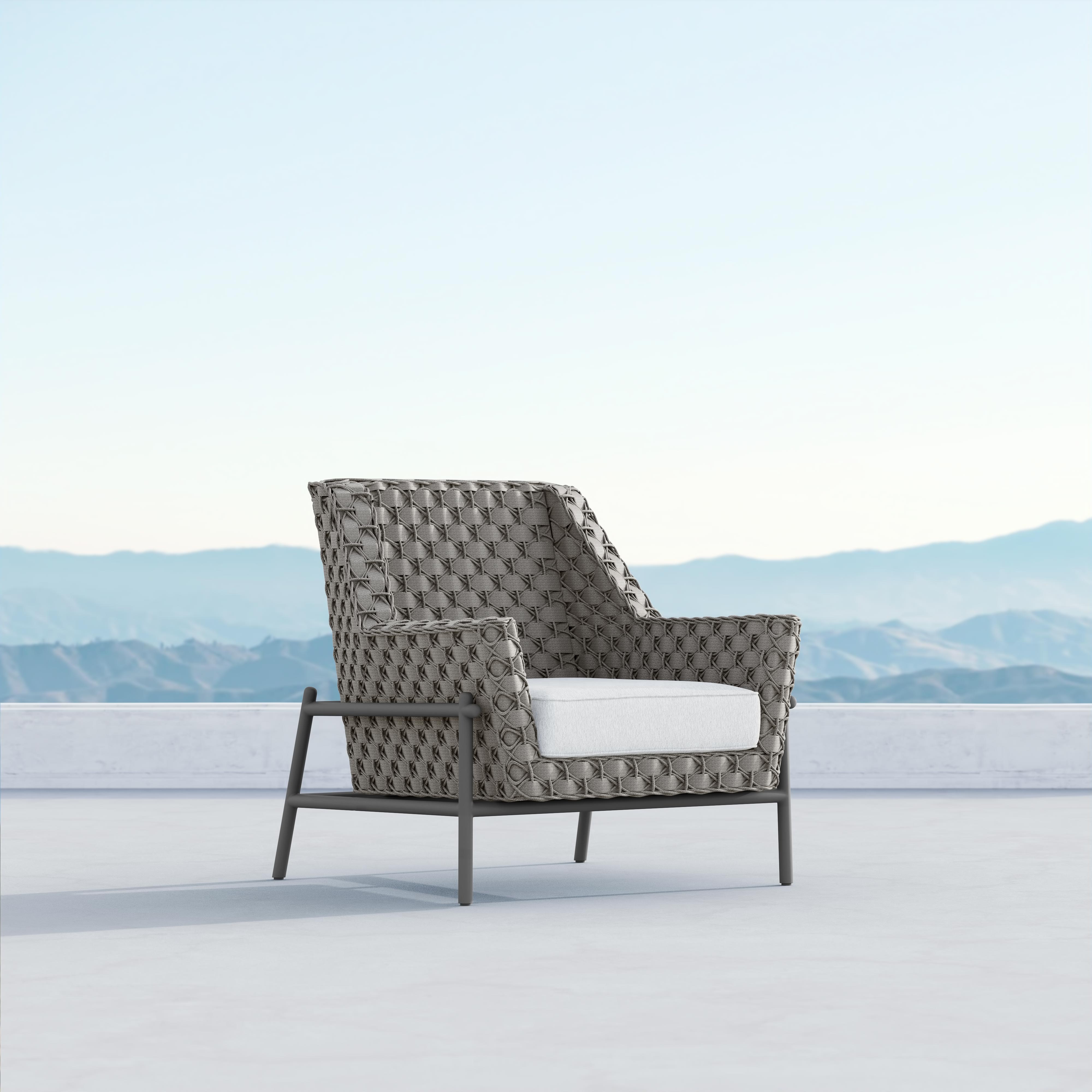 Azzurro Living Avalon Club Chair In Matte Charcoal Aluminum With Lava Gray All-Weather Rope And Midnight Cushion