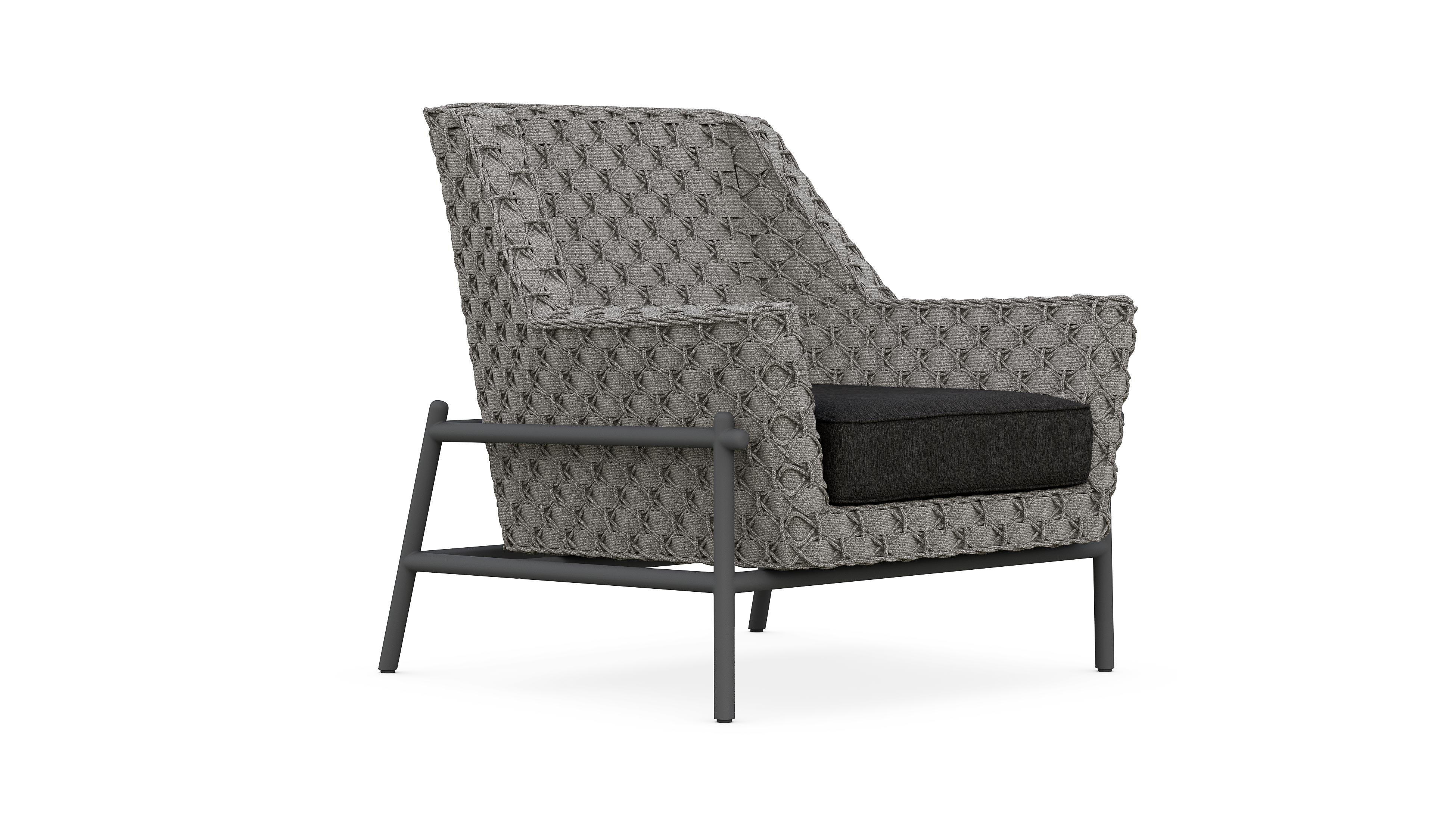 Azzurro Living Avalon Club Chair In Matte Charcoal Aluminum With Lava Gray All-Weather Rope And Midnight Cushion