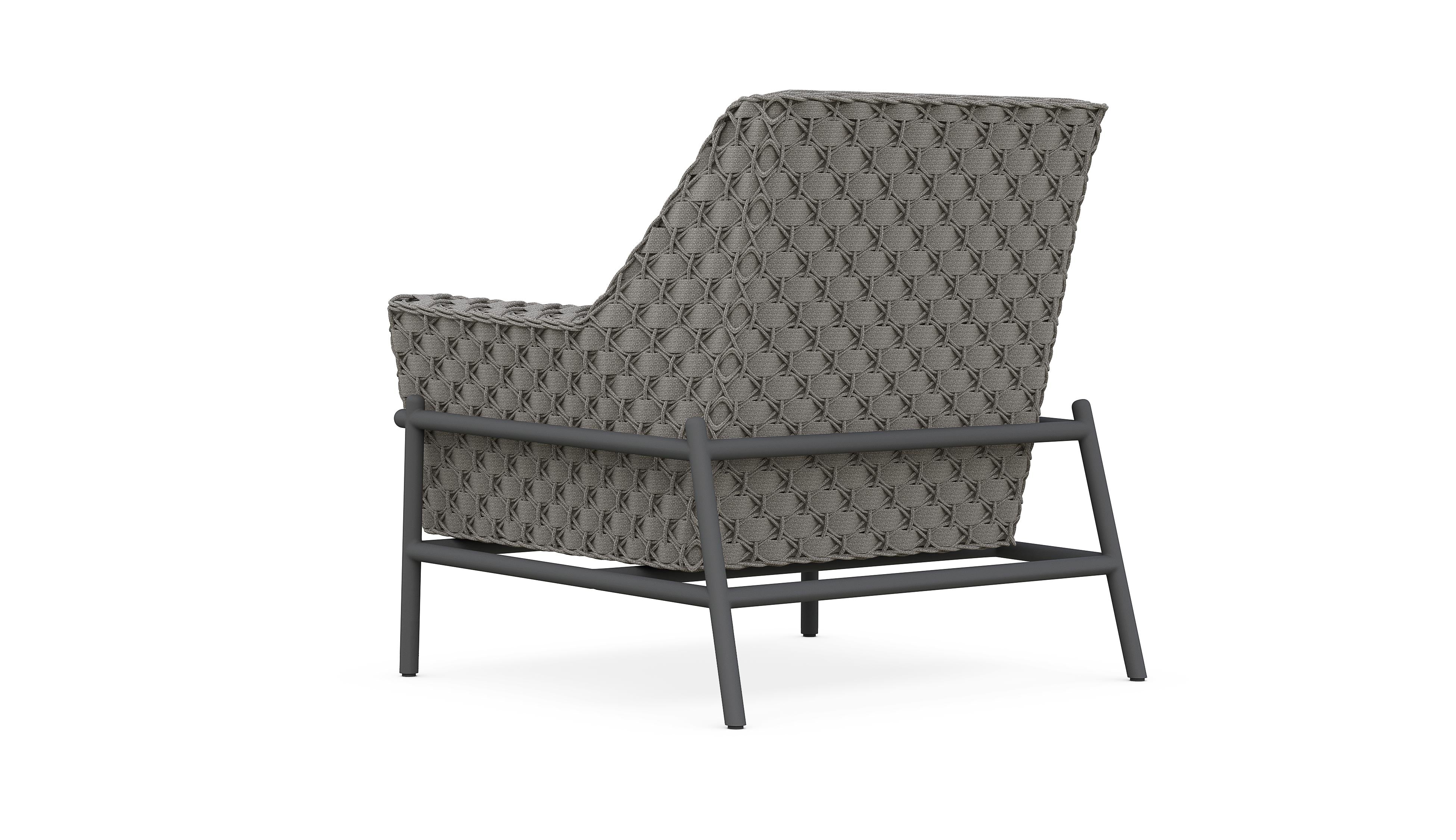 Azzurro Living Avalon Club Chair In Matte Charcoal Aluminum With Lava Gray All-Weather Rope And Midnight Cushion