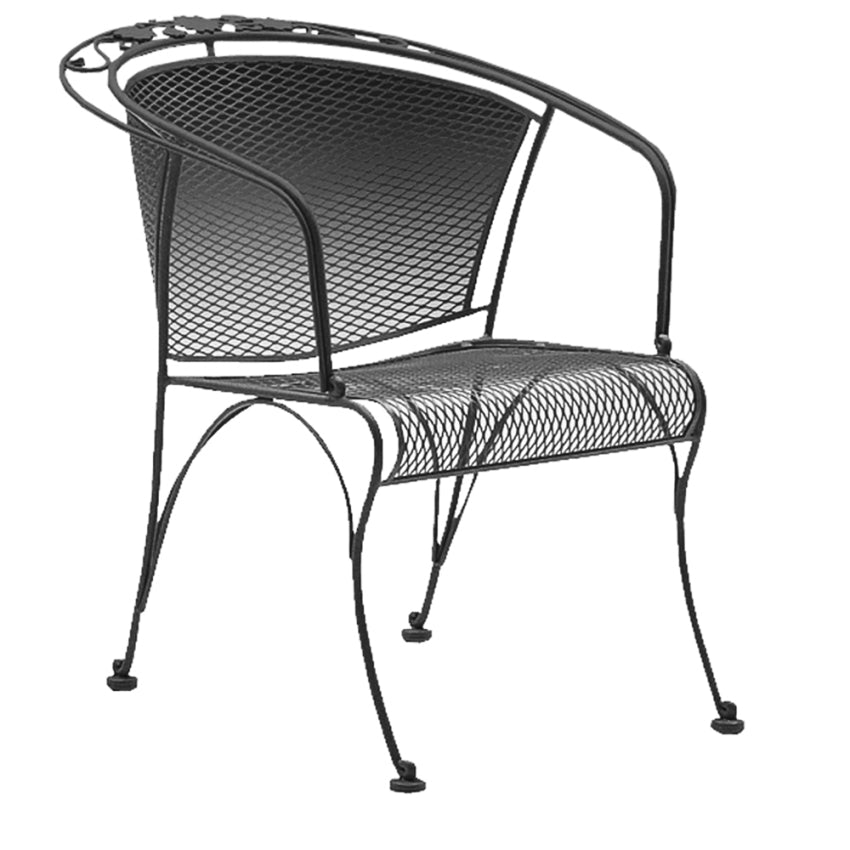 Woodard Briarwood Barrel Dining Chair with Optional Seat and Back Cushion, Aged Teak, Beach Bum Creamsicle (Grade A), Grade A Fabric, Dining Chairs, Fabric, Iron, Curved, 4 Legs, Outdoor