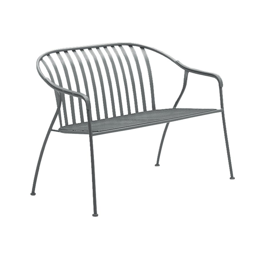 Woodard Valencia Barrel Love Seat - Stackable, Aged Teak, No Cushion, Grade A Fabric, Loveseats, Iron, Curved, 4 Legs, Outdoor