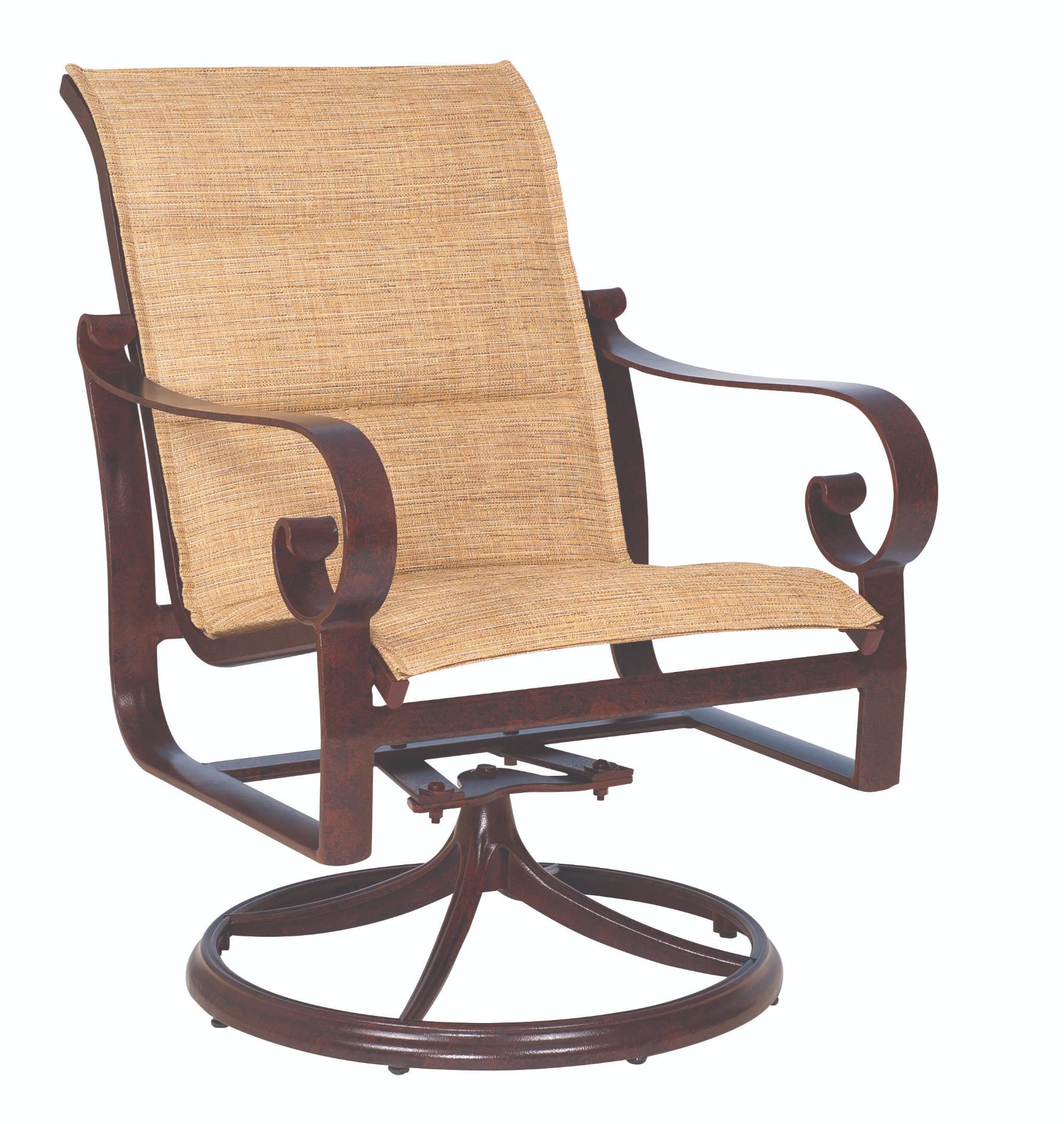 Woodard Belden Padded Sling Swivel Rocker, Aged Teak, Grade A Fabric, Garden Chairs, Rockers, Sling, Belden, Aluminum, Wood, Curved, Frame, Outdoor