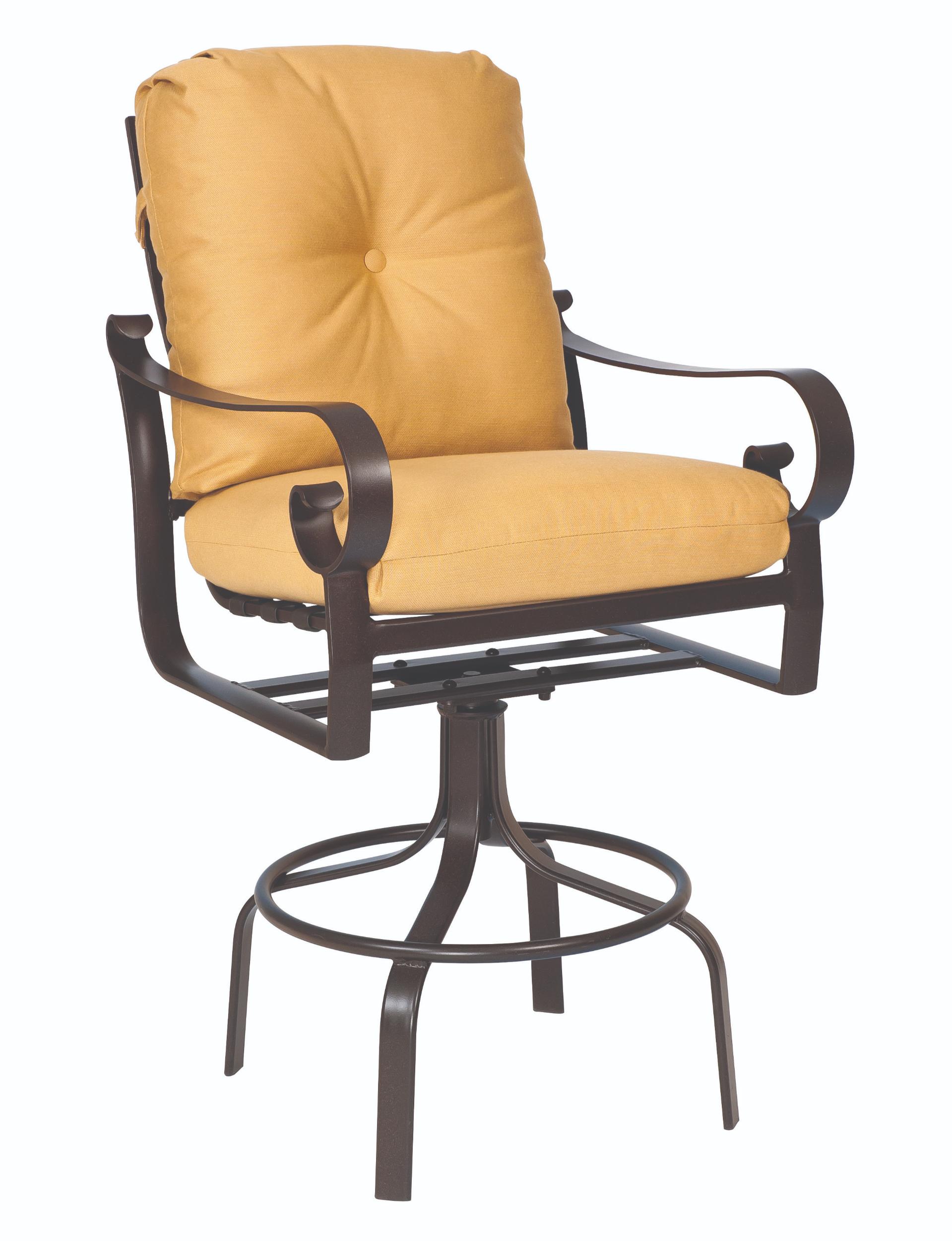 Woodard Belden Swivel Bar Stool, Aged Teak, With Cushion, Grade A Fabric, Garden Chairs, Bar Stools, Cushion, Belden, Aluminum, Wood, Curved, 4 Legs, Outdoor