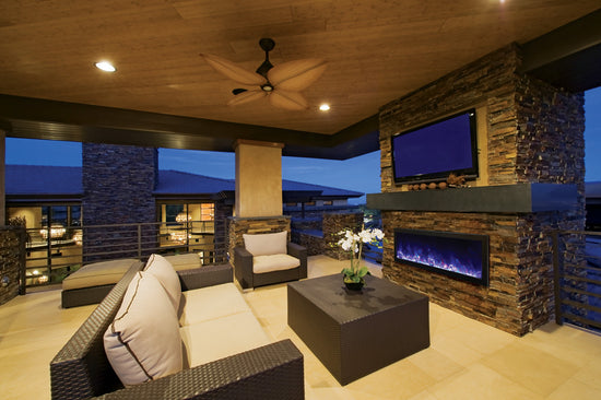 Amantii Panorama Deep Full View Smart Electric - 50" Indoor /Outdoor WiFi Enabled Fireplace, featuring a MultiFunction Remote, Multi Speed Flame Motor, Glass Media & a Black Trim