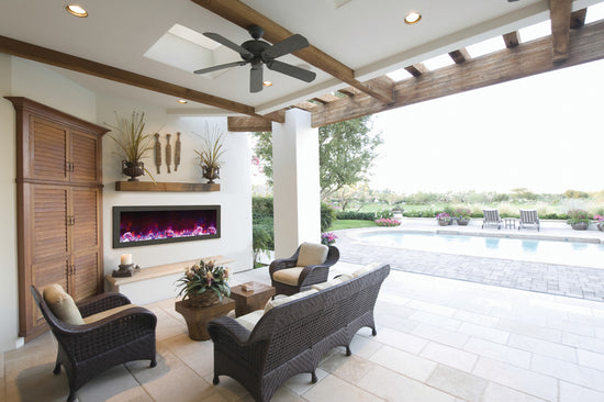 Amantii Panorama Slim Full View Smart Electric - 50" Indoor /Outdoor WiFi Enabled Fireplace, featuring a MultiFunction Remote, Multi Speed Flame Motor, Glass Media & a Black Trim