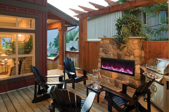 Amantii Panorama Slim Full View Smart Electric - 60" Indoor /Outdoor WiFi Enabled Fireplace, featuring a MultiFunction Remote, Multi Speed Flame Motor, Glass Media & a Black Trim