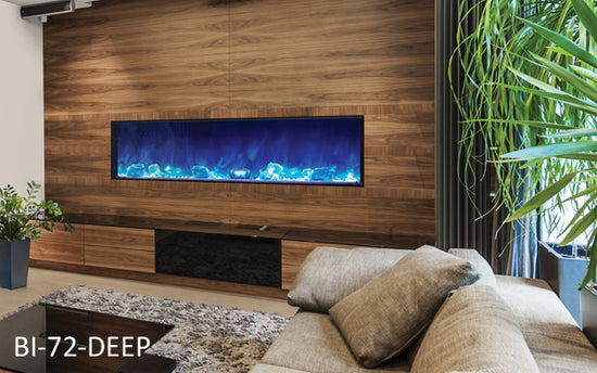 Amantii Panorama Deep Full View Smart Electric - 72" Indoor /Outdoor WiFi Enabled Fireplace, featuring a MultiFunction Remote, Multi Speed Flame Motor, Glass Media & a Black Trim