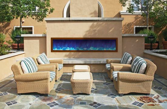 Amantii Panorama Slim Full View Smart Electric - 72" Indoor /Outdoor WiFi Enabled Fireplace, featuring a MultiFunction Remote, Multi Speed Flame Motor, Glass Media & a Black Trim