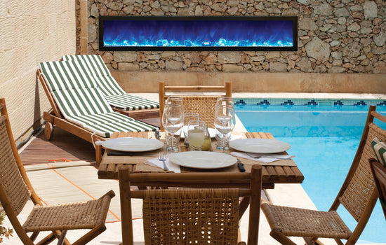 Amantii Panorama Slim Full View Smart Electric - 88" Indoor /Outdoor WiFi Enabled Fireplace, featuring a MultiFunction Remote, Multi Speed Flame Motor, Glass Media & a Black Trim