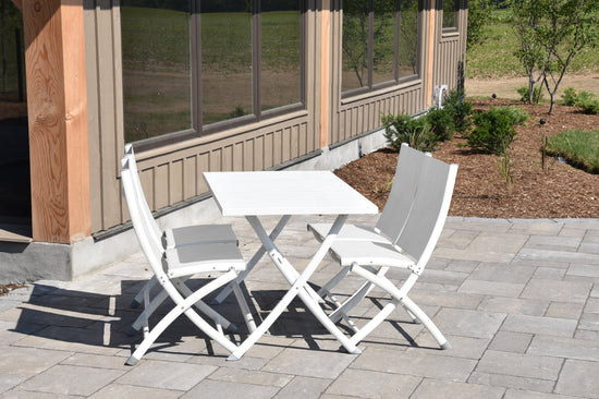 Vivere Brunch Folding Aluminum Table and Bachelor Chairs 5 pc Set - White