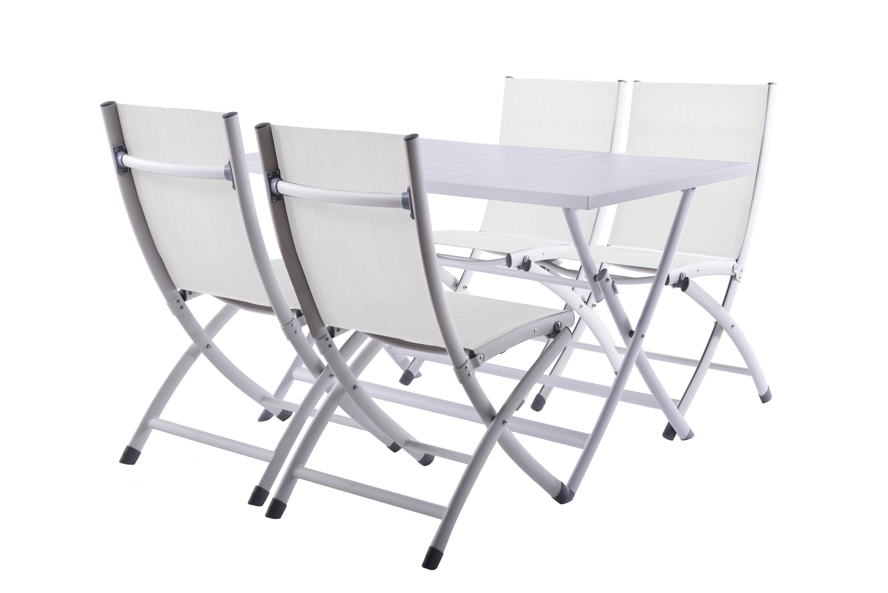 Vivere Brunch Folding Aluminum Table and Bachelor Chairs 5 pc Set - White