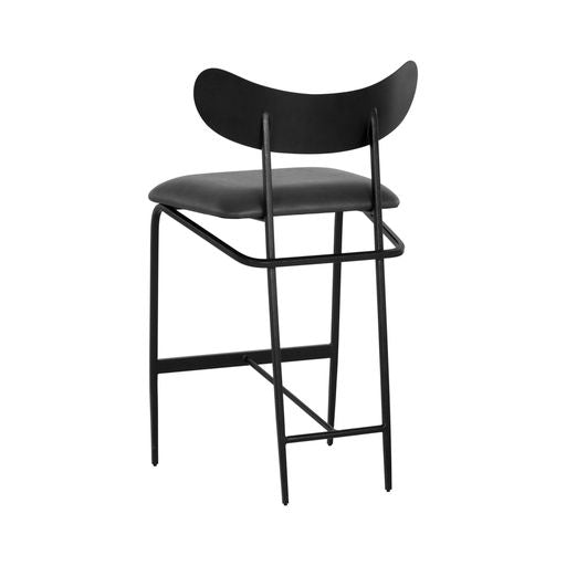 Sunpan Gibbons Counter Stool in Antique Brass - Charcoal Black Leather / Black - Bravo Portabella