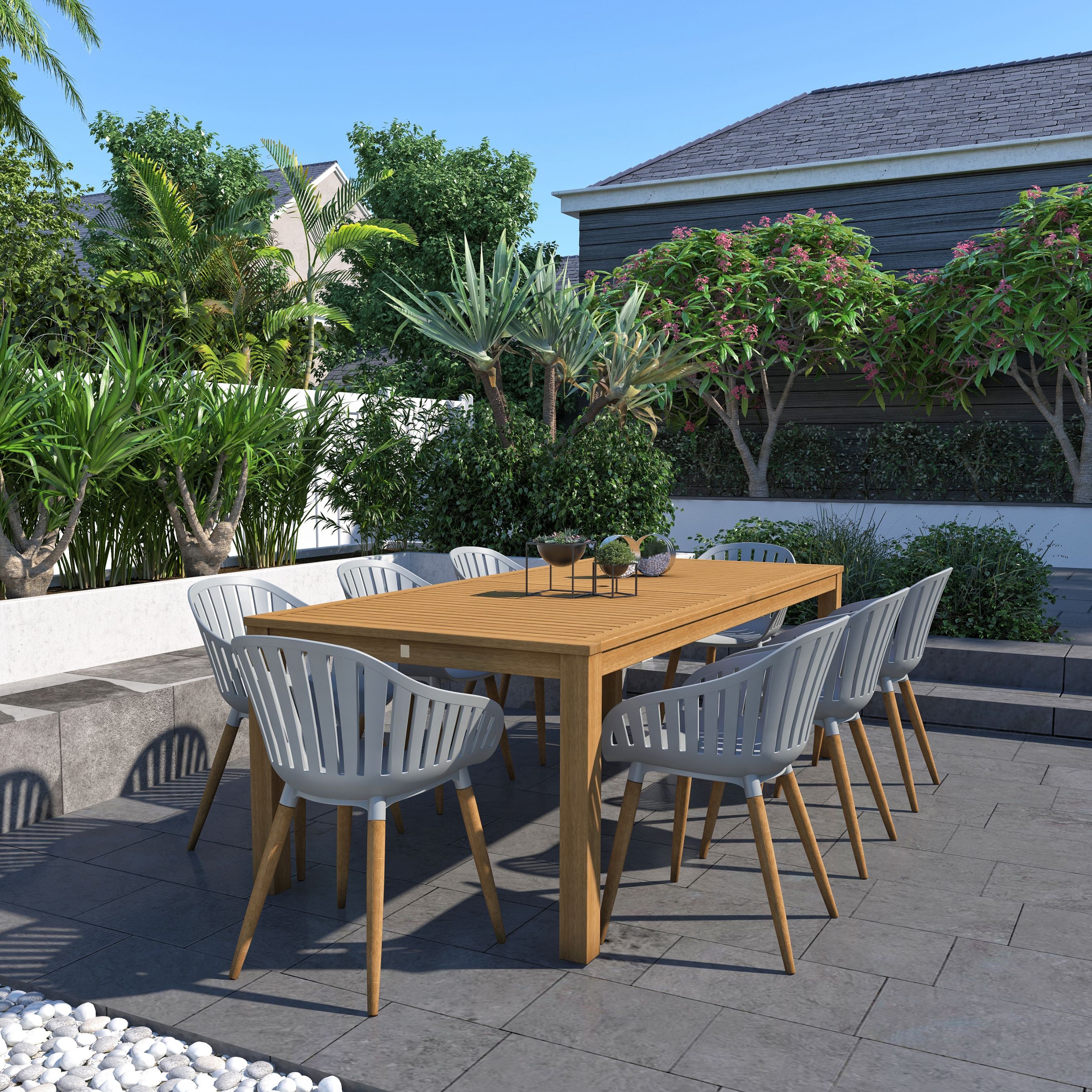International Home Miami Amazonia 9-Piece Rectangular Patio Dining Set | Teak Finish | Ideal for Outdoors and Indoors