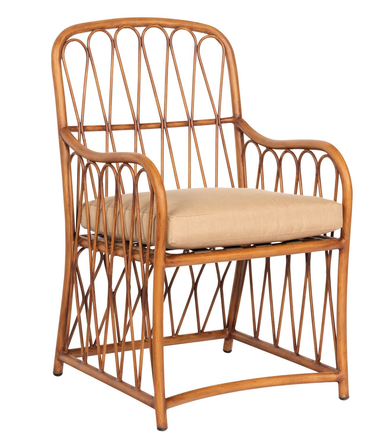 Woodard Cane Dining Armchair, Aged Teak, With Cushion, Grade A Fabric, Garden Chairs, Dining Chairs, Cushion, Cane, Wood, Square, 4 Legs, Outdoor