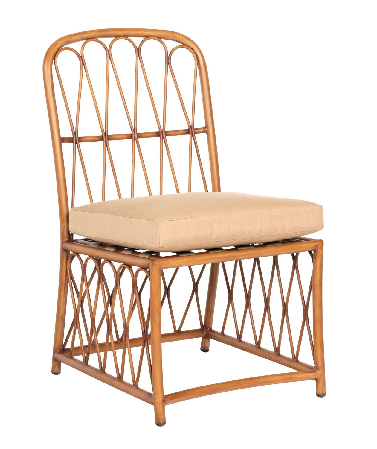 Woodard Cane Dining Side Chair, Aged Teak, With Cushion, Grade A Fabric, Garden Chairs, Side Chairs, Cushion, Cane, Wood, Square, 4 Legs, Outdoor