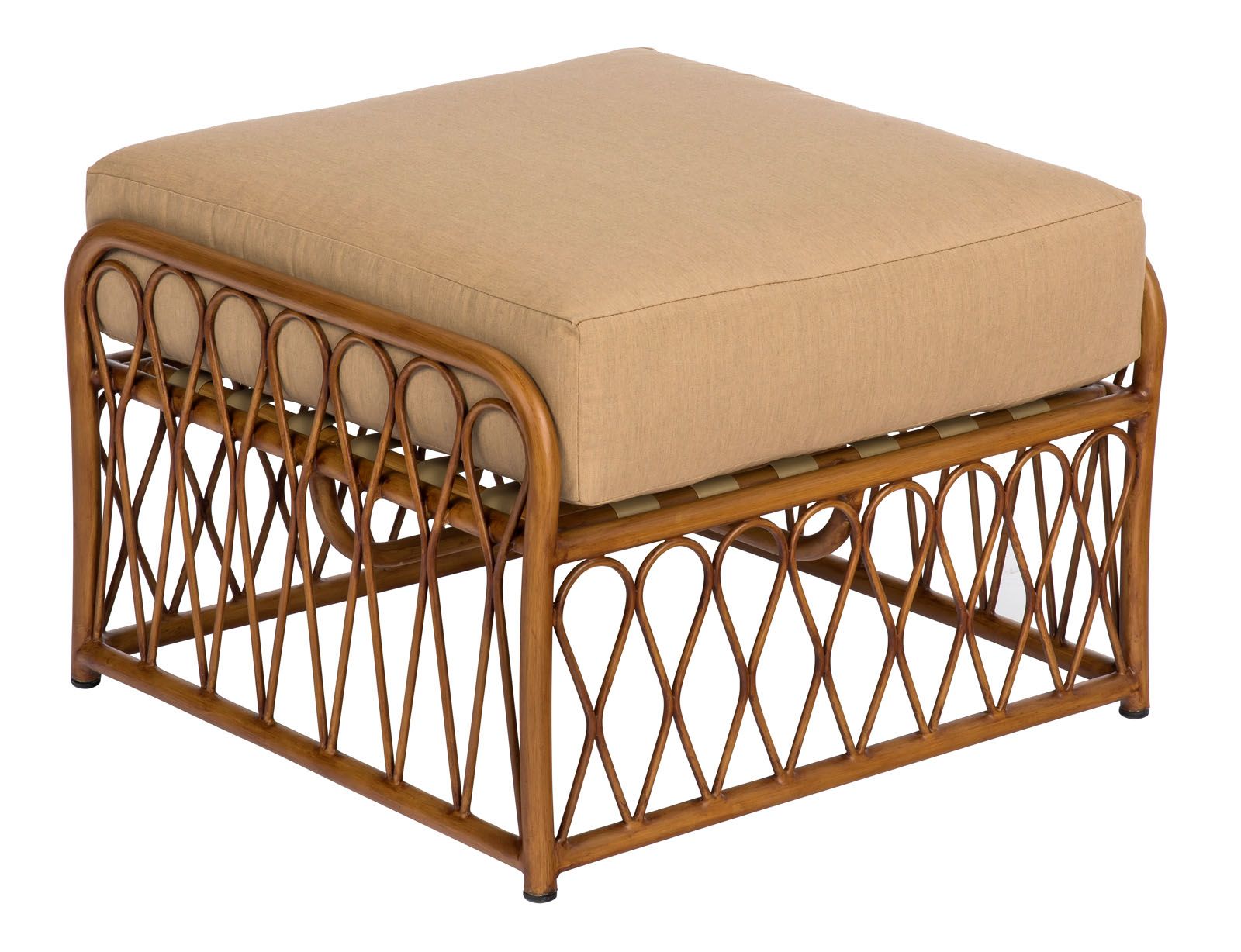 Woodard Cane Ottoman, Aged Teak, With Cushion, Grade A Fabric, Ottoman Furniture, Ottoman, Cushion, Cane, Aluminum, Fabric, Square, 4 Legs, Outdoor