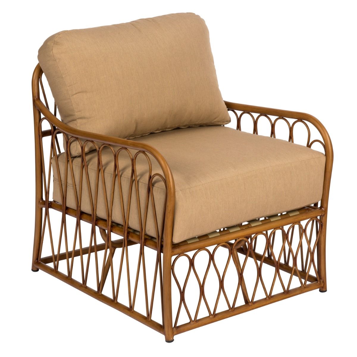Woodard Cane Lounge Chair, Aged Teak, With Cushion, Grade A Fabric, Garden Chairs, Lounge Chairs, Cushion, Cane, Wood, Rectangular, 4 Legs, Outdoor