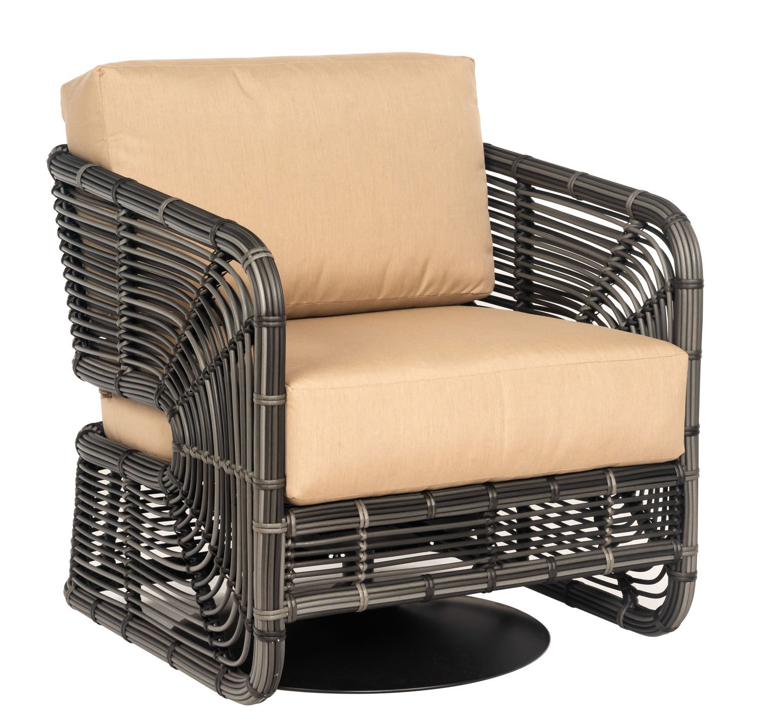 Woodard Carver Swivel Lounge Chair, Aged Teak, With Cushion, Grade A Fabric, Garden Chairs, Lounge Chairs, Cushion, Carver, Wood, Rectangular, 4 Legs, Outdoor