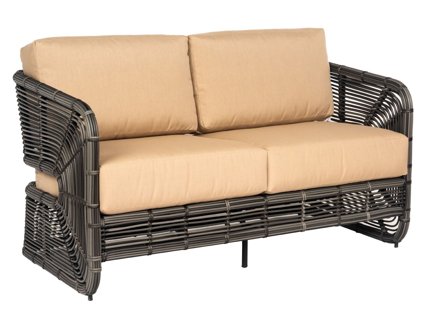 Woodard Carver Love Seat, Aged Teak, With Cushion, Grade A Fabric, Garden Chairs, Loveseat, Cushion, Carver, Wood, Rectangular, 4 Legs, Outdoor