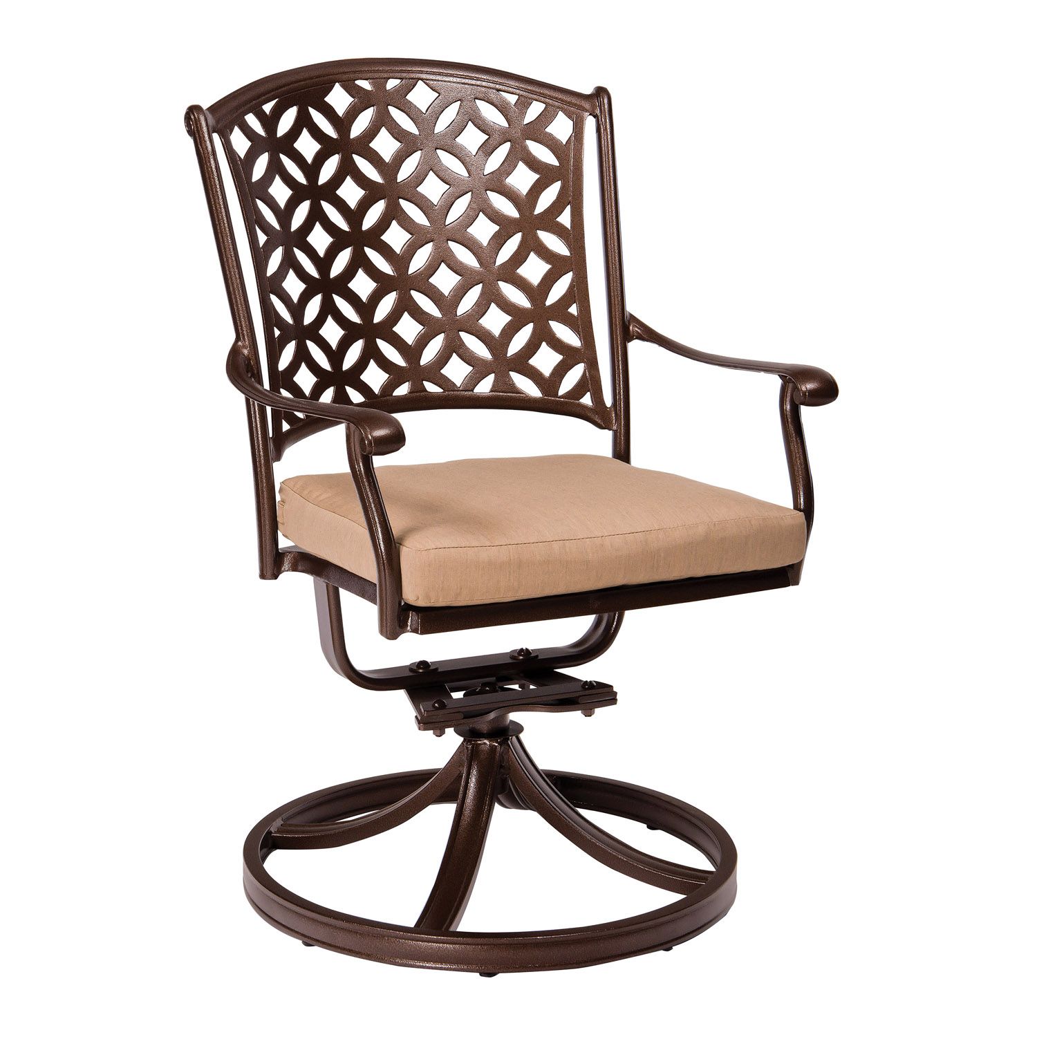 Woodard Casa Swivel Rocking Dining Armchair with Optional Seat Cushions, With Cushion, Beach Bum Creamsicle (Grade A), Grade A Fabric, Swivel Chairs, Aluminum, Curved, Rocking Chair Legs, Outdoor