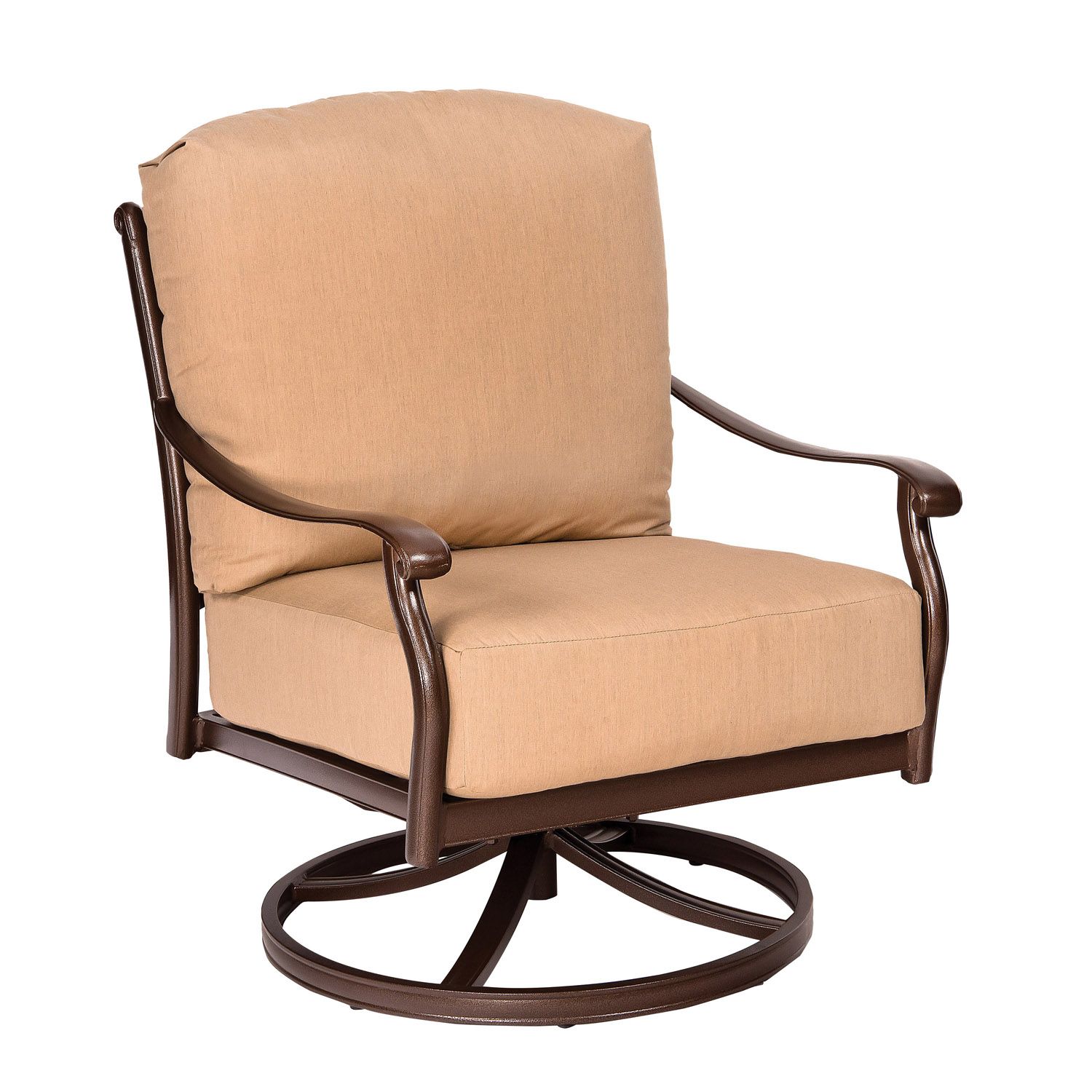 Woodard Casa Swivel Rocking Lounge Chair, Aged Teak, With Cushion, Grade A Fabric, Garden Chairs, Lounge Chairs, Cushion, Casa, Wood, Curved, 4 Legs, Outdoor
