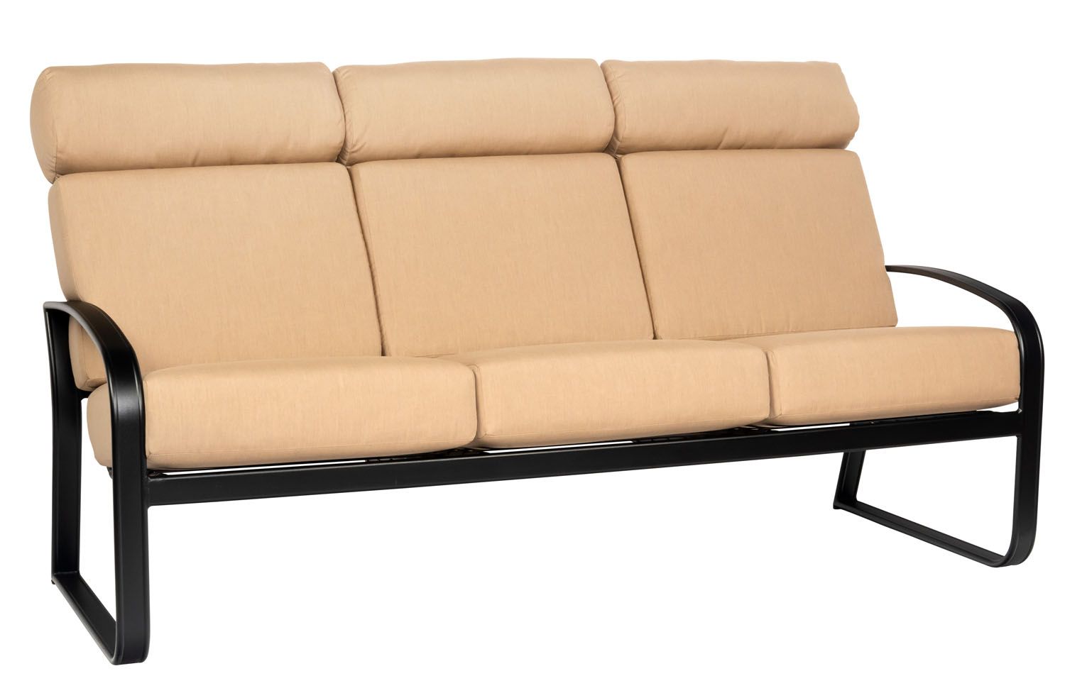 Woodard Cayman Isle Cushion Sofa, Aged Teak, Beach Bum Creamsicle (Grade A), Grade A Fabric, Sofas, Fabric, Iron, Curved, Frame, Outdoor