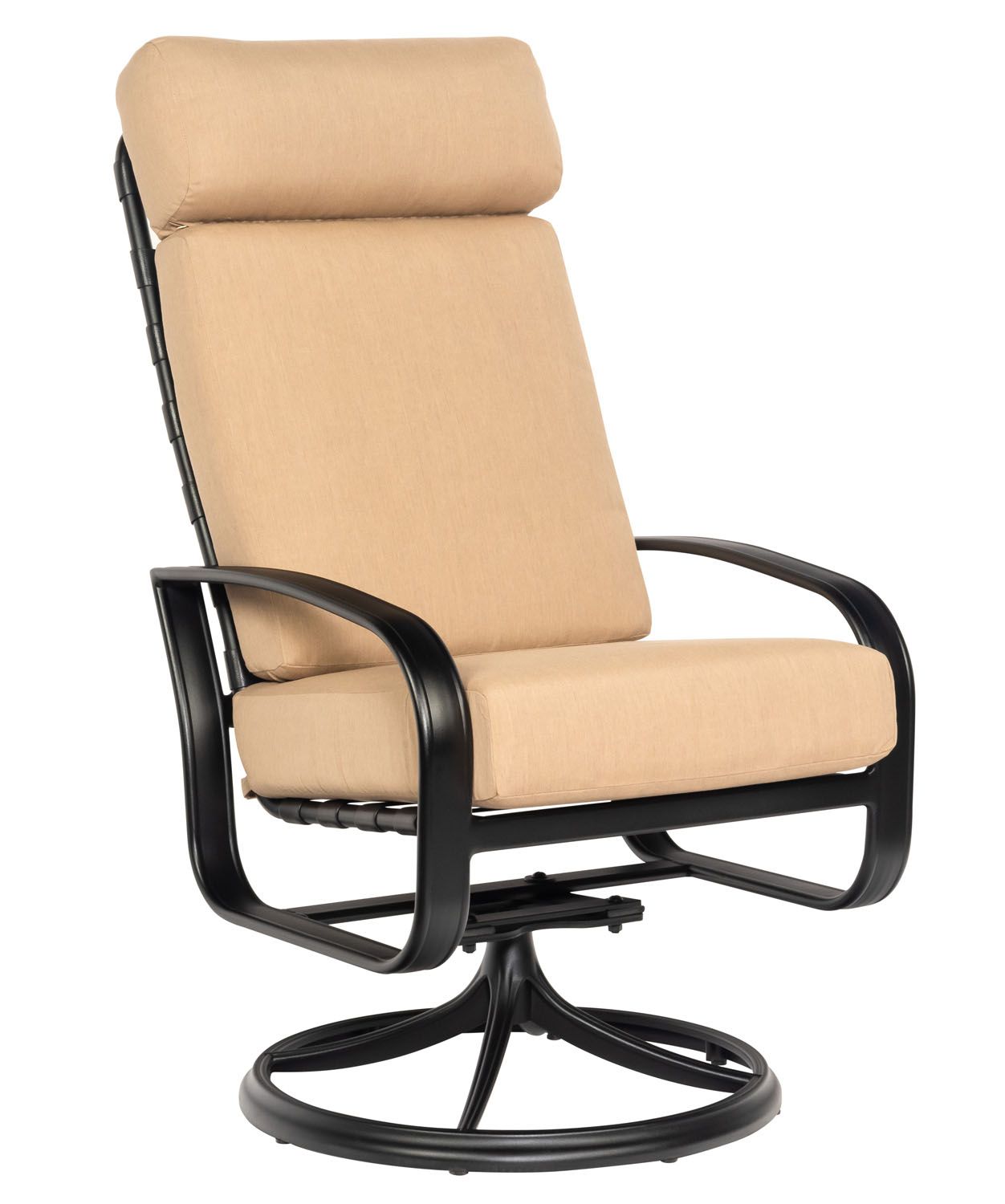 Woodard Cayman Isle Cushion High Back Swivel Rocking Dining Armchair, Aged Teak, Beach Bum Creamsicle (Grade A), Grade A Fabric, Garden Chairs, Rockers, Cushion, Cayman Isle , Aluminum, Fabric, Curved, Frame, Outdoor